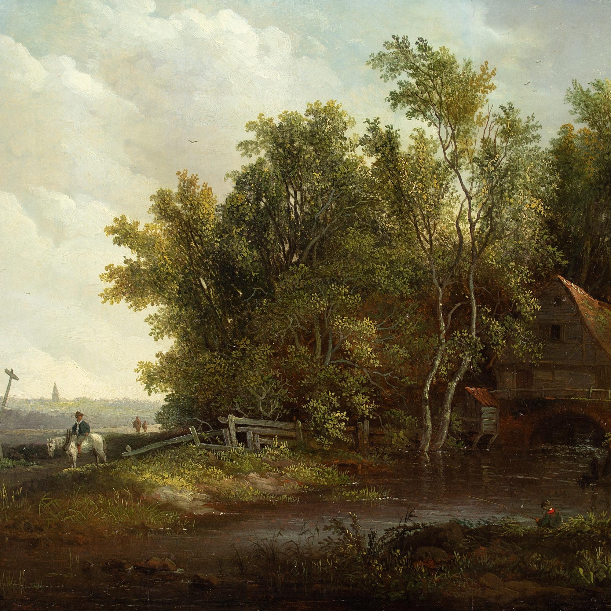 Edward Williams, Landscape With Watermill & Boy Fishing, Oil Painting  4