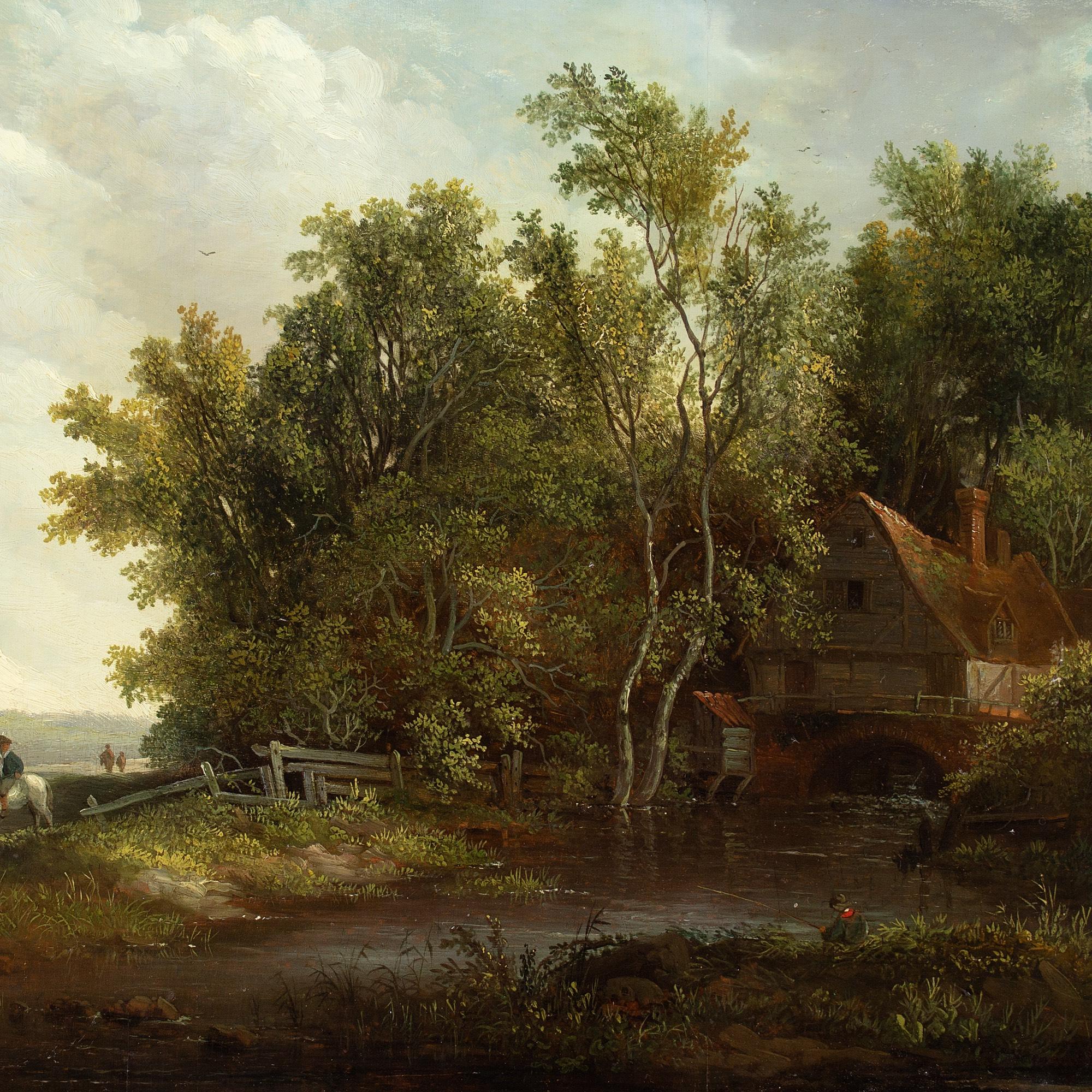 Edward Williams, Landscape With Watermill & Boy Fishing, Oil Painting  5