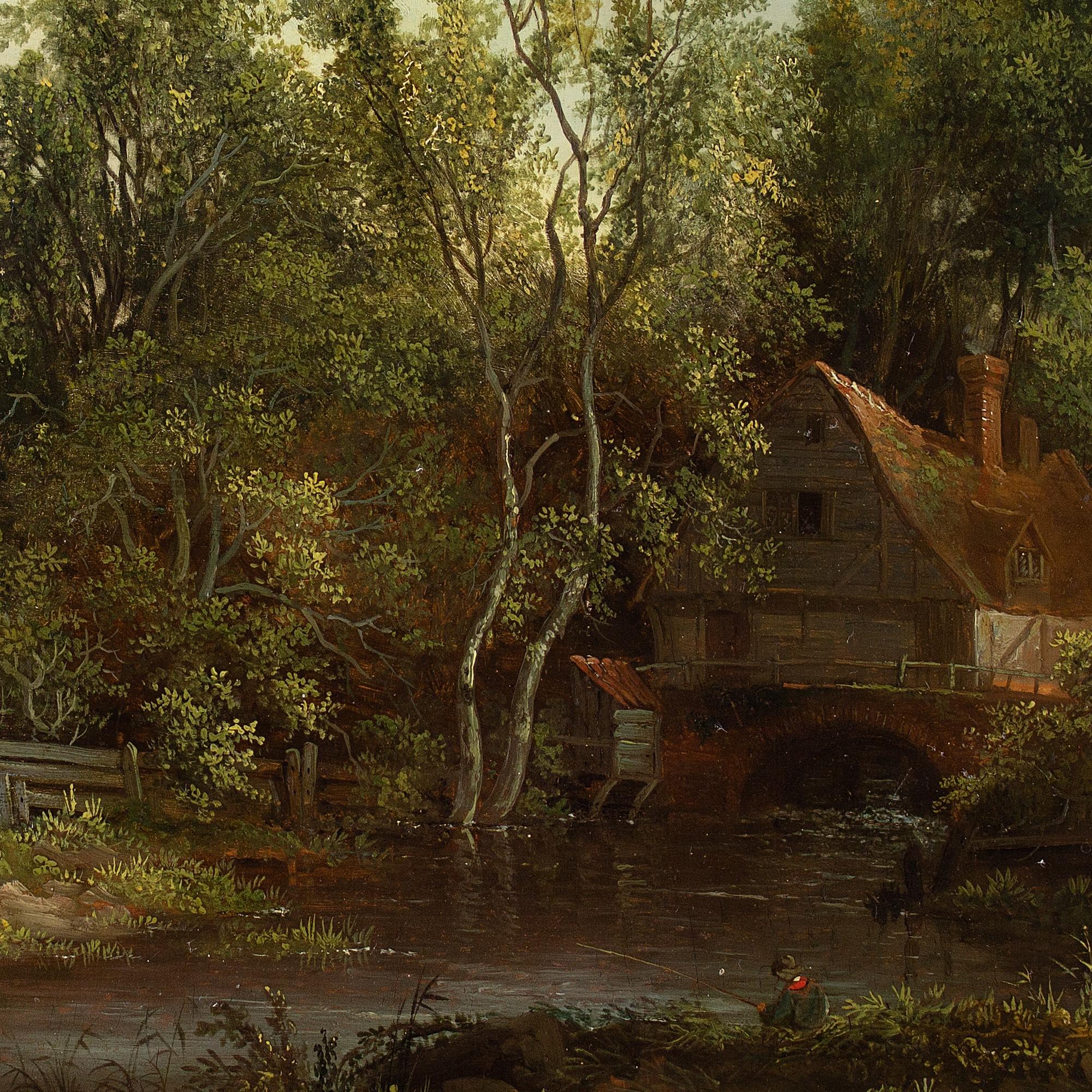 Edward Williams, Landscape With Watermill & Boy Fishing, Oil Painting  6