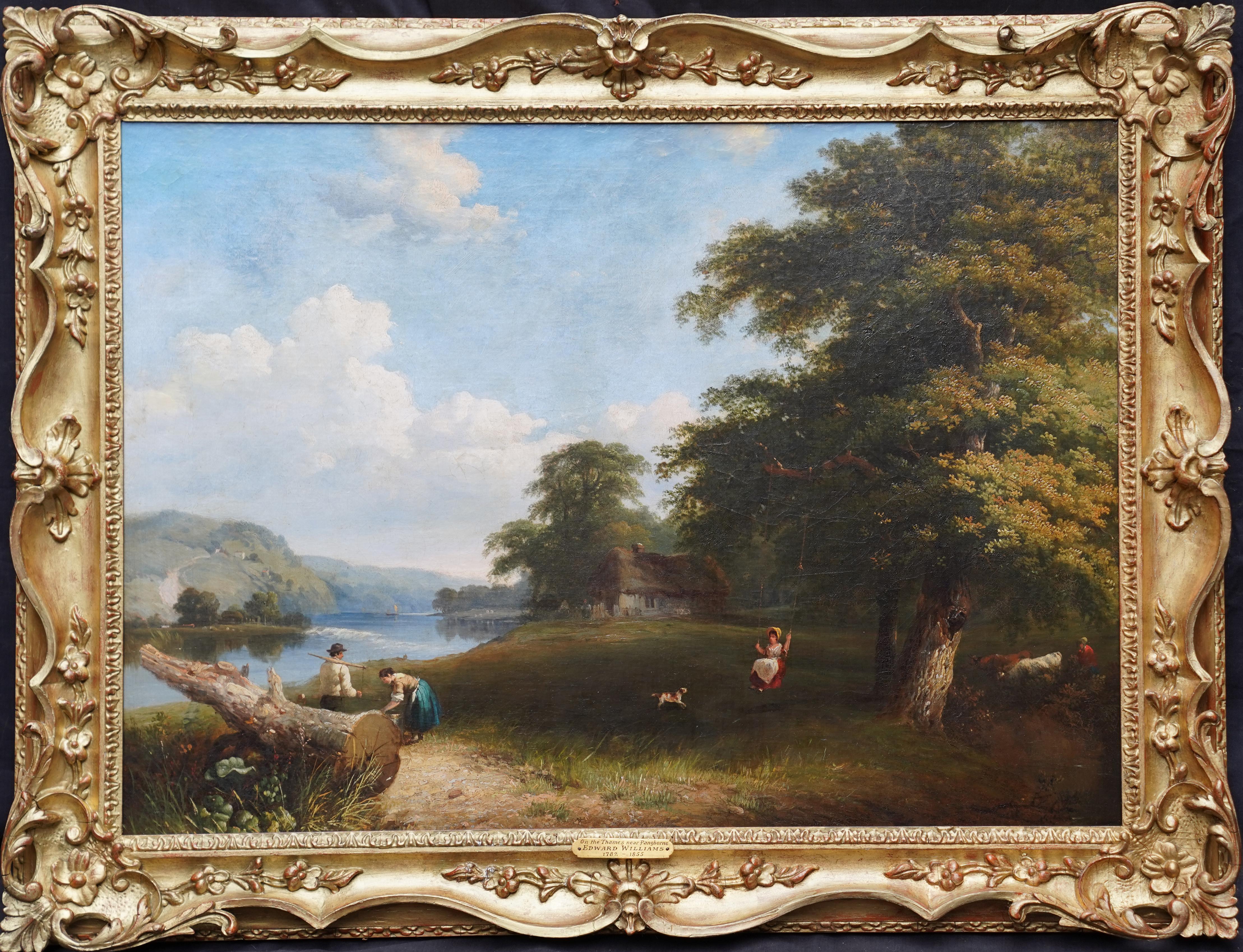 Thames Pangbourne Landscape - British Victorian art riverscape oil painting 3