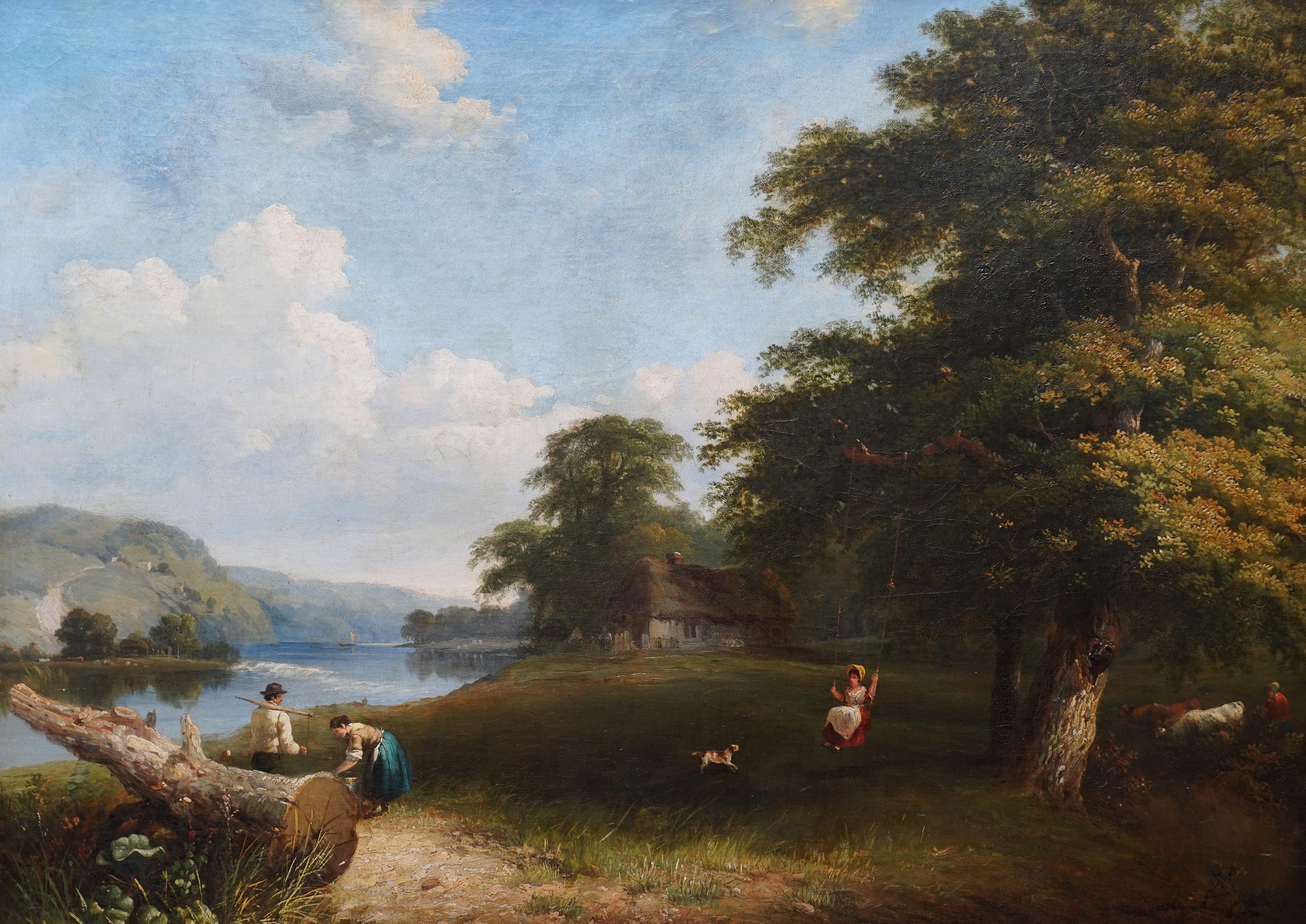 Thames Pangbourne Landscape - British Victorian art riverscape oil painting - Painting by Edward Williams