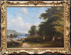 Thames Pangbourne Landscape - British Victorian art riverscape oil painting