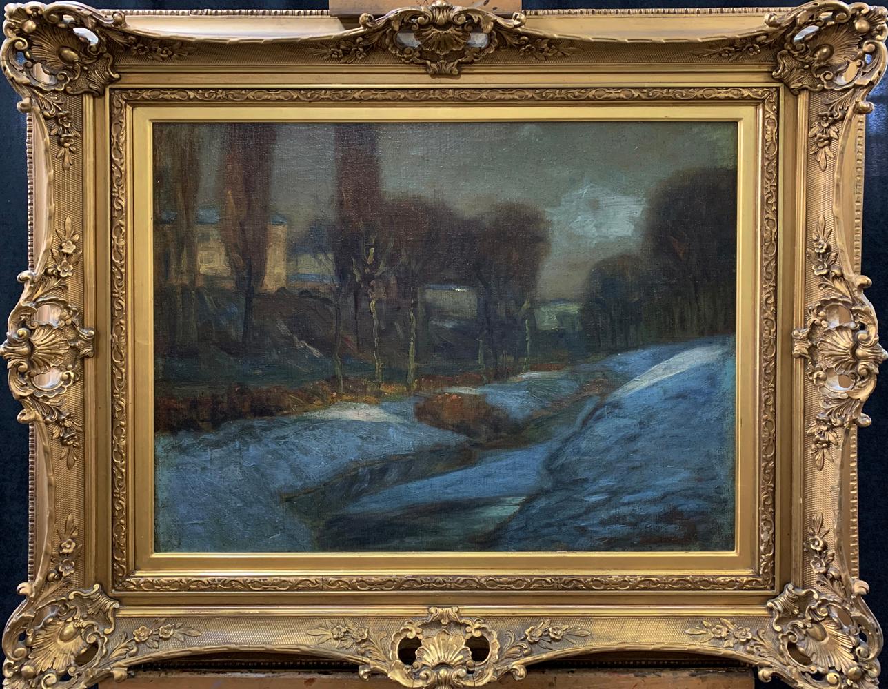 Edward Willis Redfield Landscape Painting - Edward Redfield, Canal in Winter, Oil on Canvas, Period Frame, 1890's