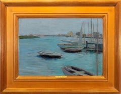 Antique "Sail Boats in Harbor"