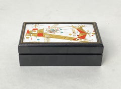 Edward Winter Enamel and Black Leather Jewelry or Trinket Box, Signed, c. 1955