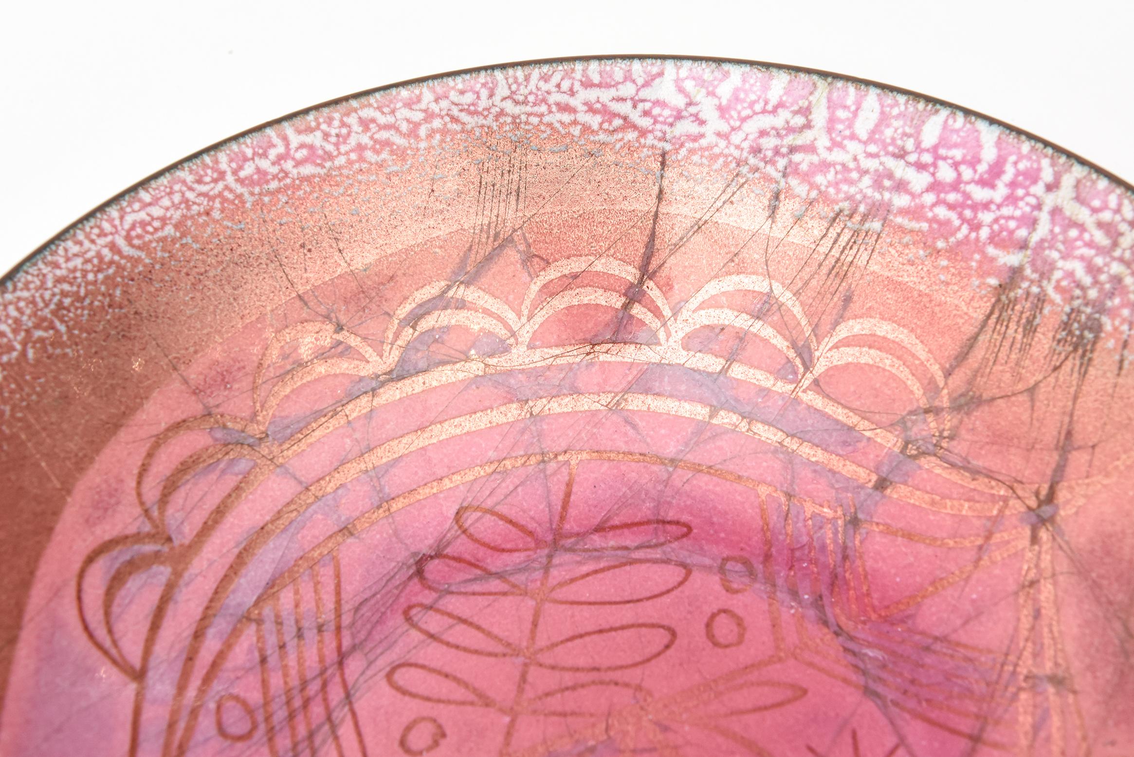 Mid-20th Century Edward Winter Signed PInk, Brown Enamel Bowl with Copper Mid-Century Modern