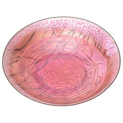 Edward Winter Signed PInk, Brown Enamel Bowl with Copper Mid-Century Modern 
