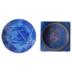 Edward Winter Pair of Modern Abstract Design Copper Enamel Trays