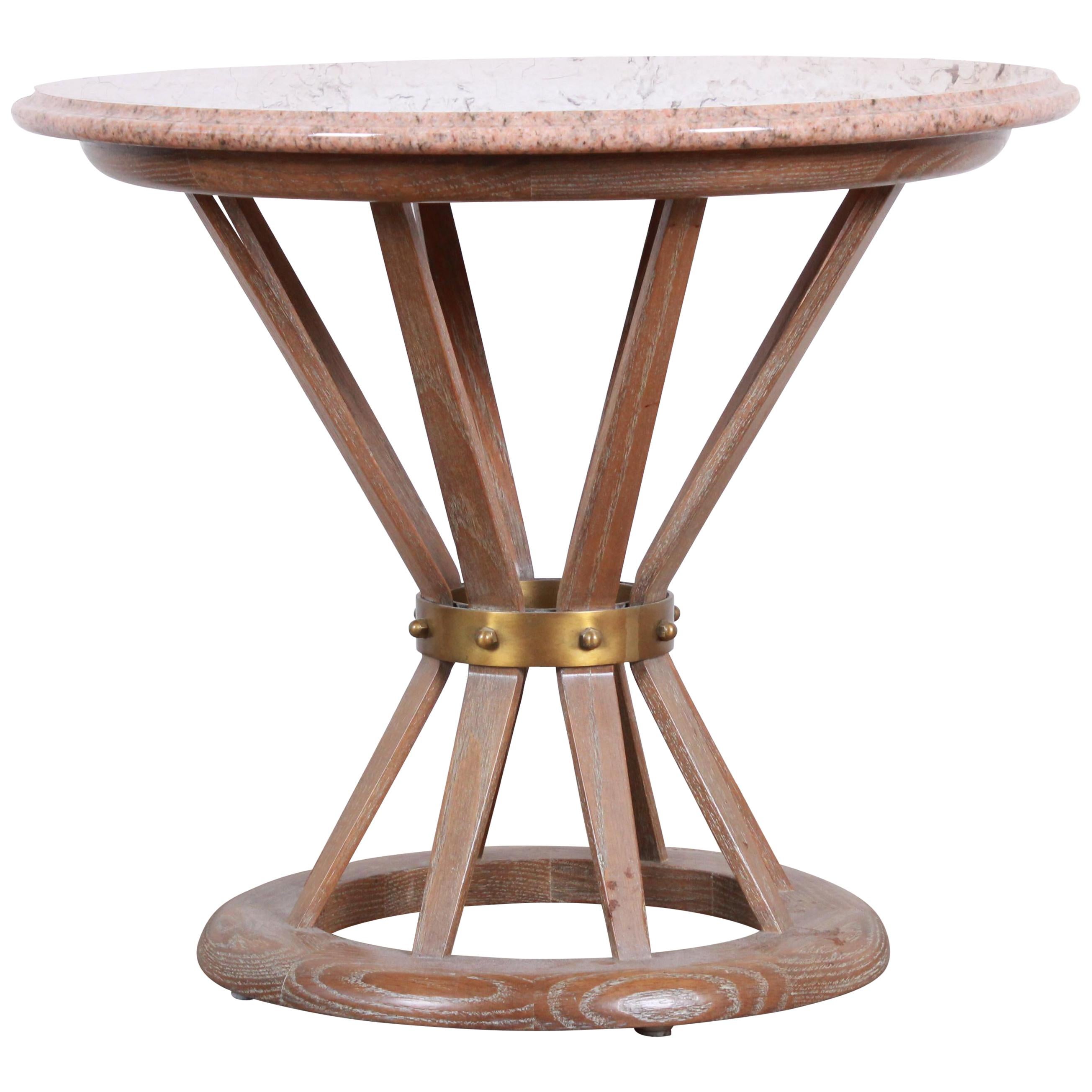 Edward Wormey for Dunbar Style Sheaf of Wheat Marble-Top Side Tables