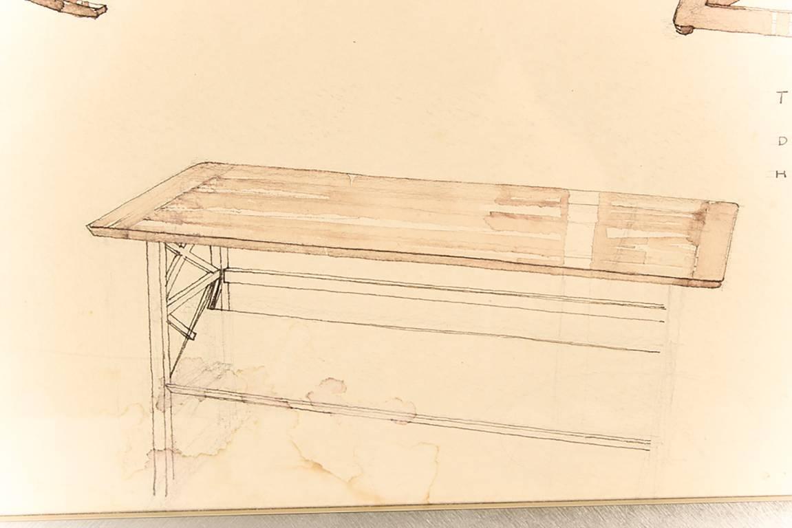 Mid-Century Modern Edward Wormley Rare Furniture Drawing Designs for Dunbar
