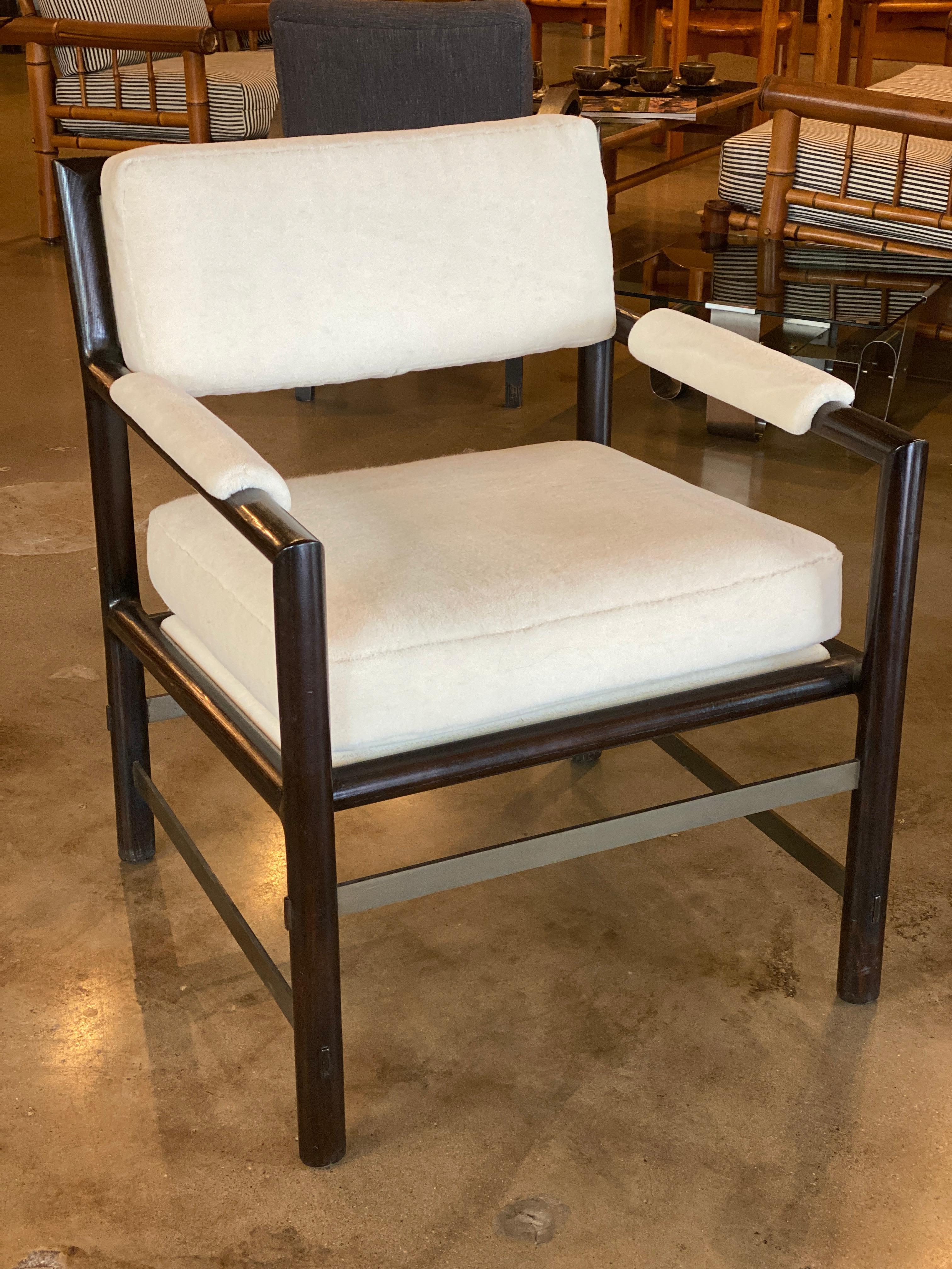 Mid-Century Modern Edward Wormley Armchairs in Ebony, Bronze and Mohair, Pair