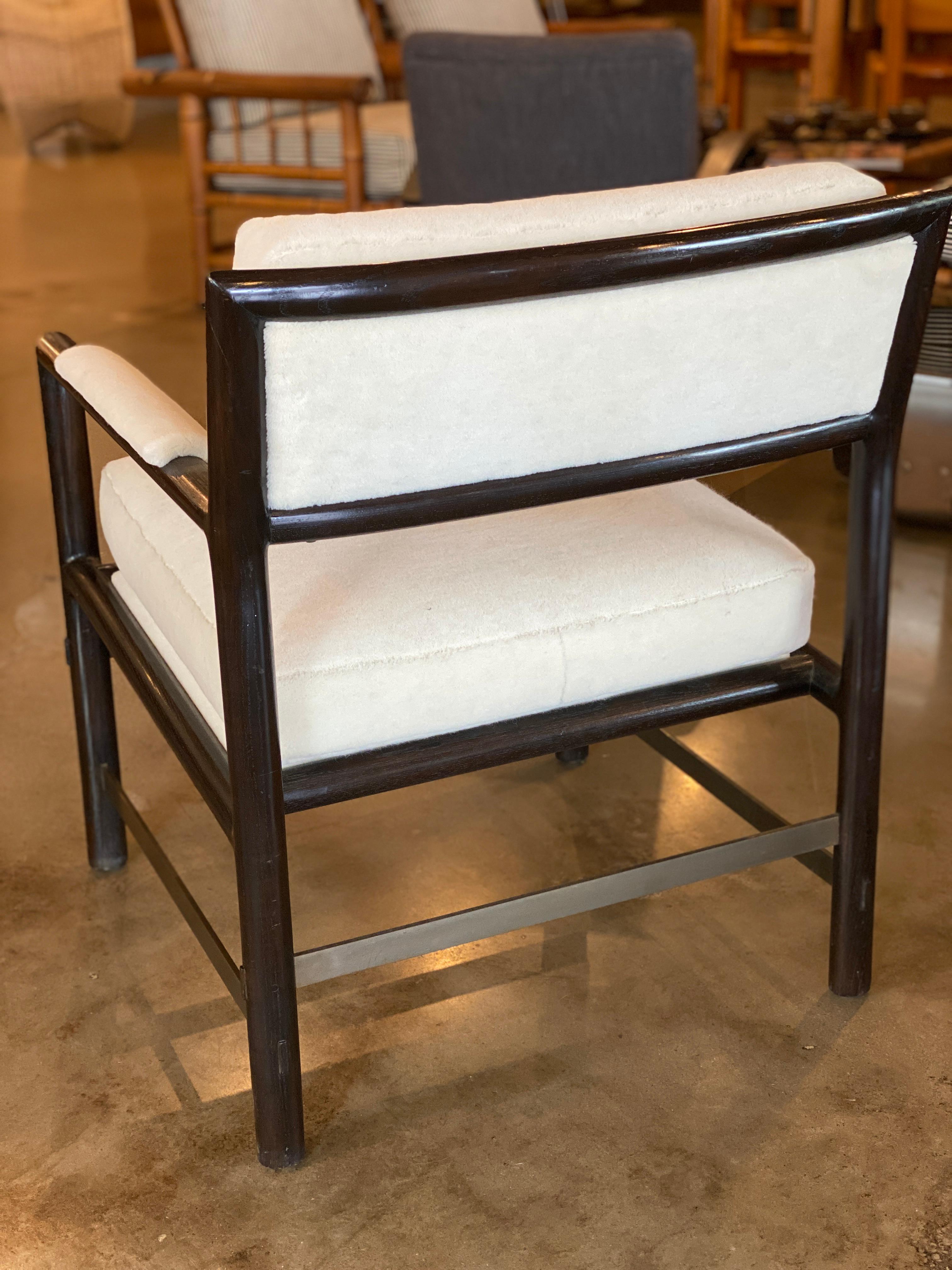 20th Century Edward Wormley Armchairs in Ebony, Bronze and Mohair, Pair