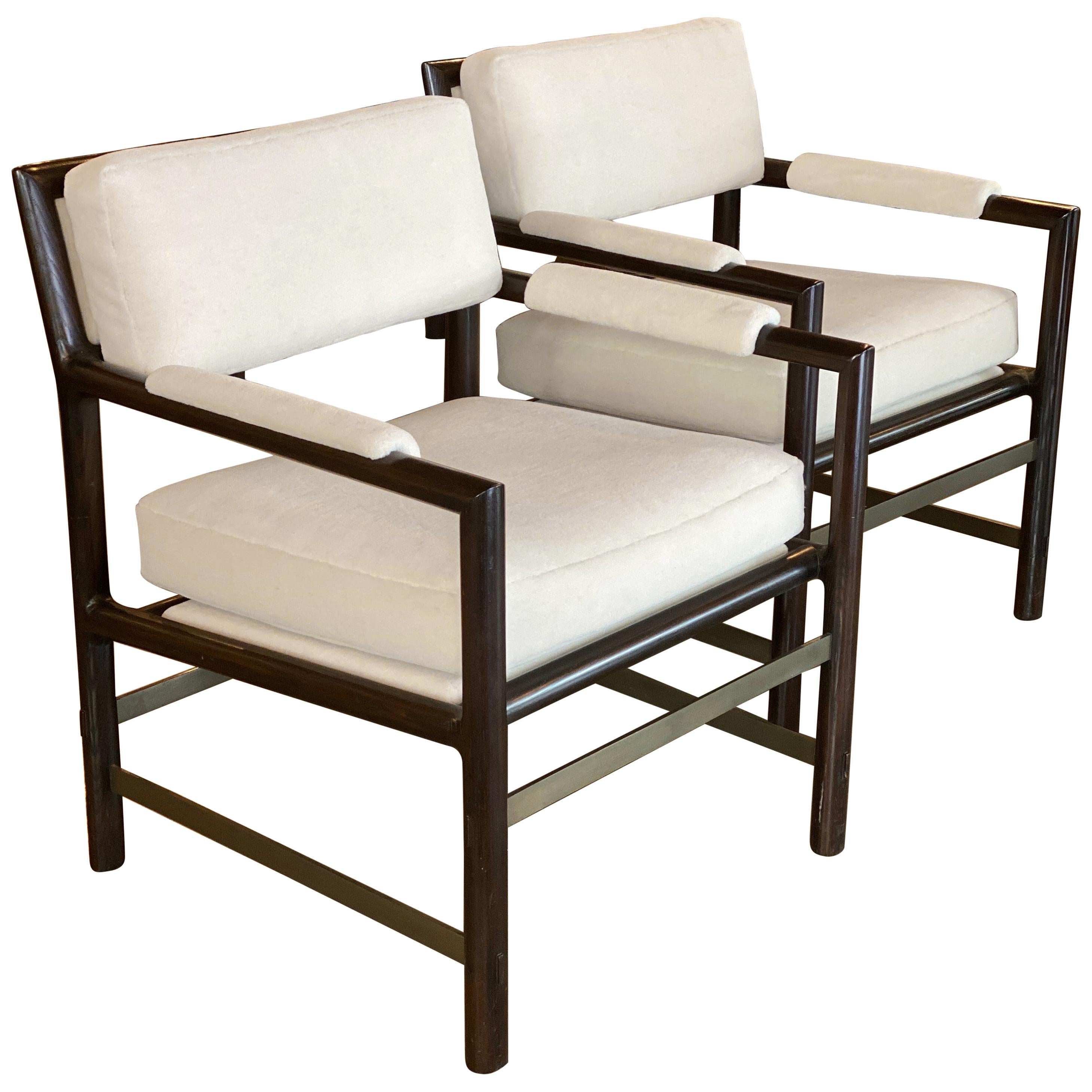 Edward Wormley Armchairs in Ebony, Bronze and Mohair, Pair