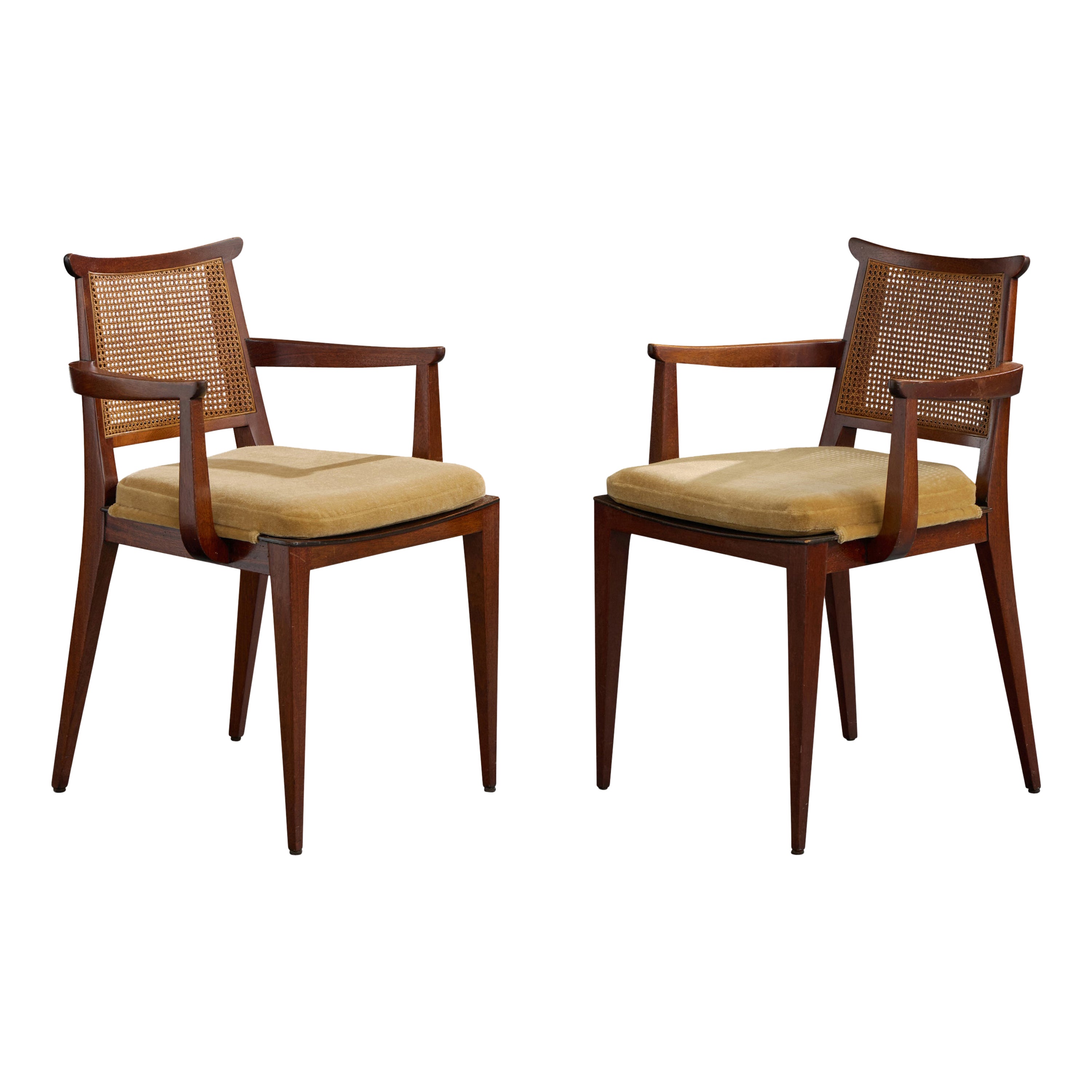 Edward Wormley, Sessel, Holz, Mohair, Schilfrohr, USA, 1950er Jahre