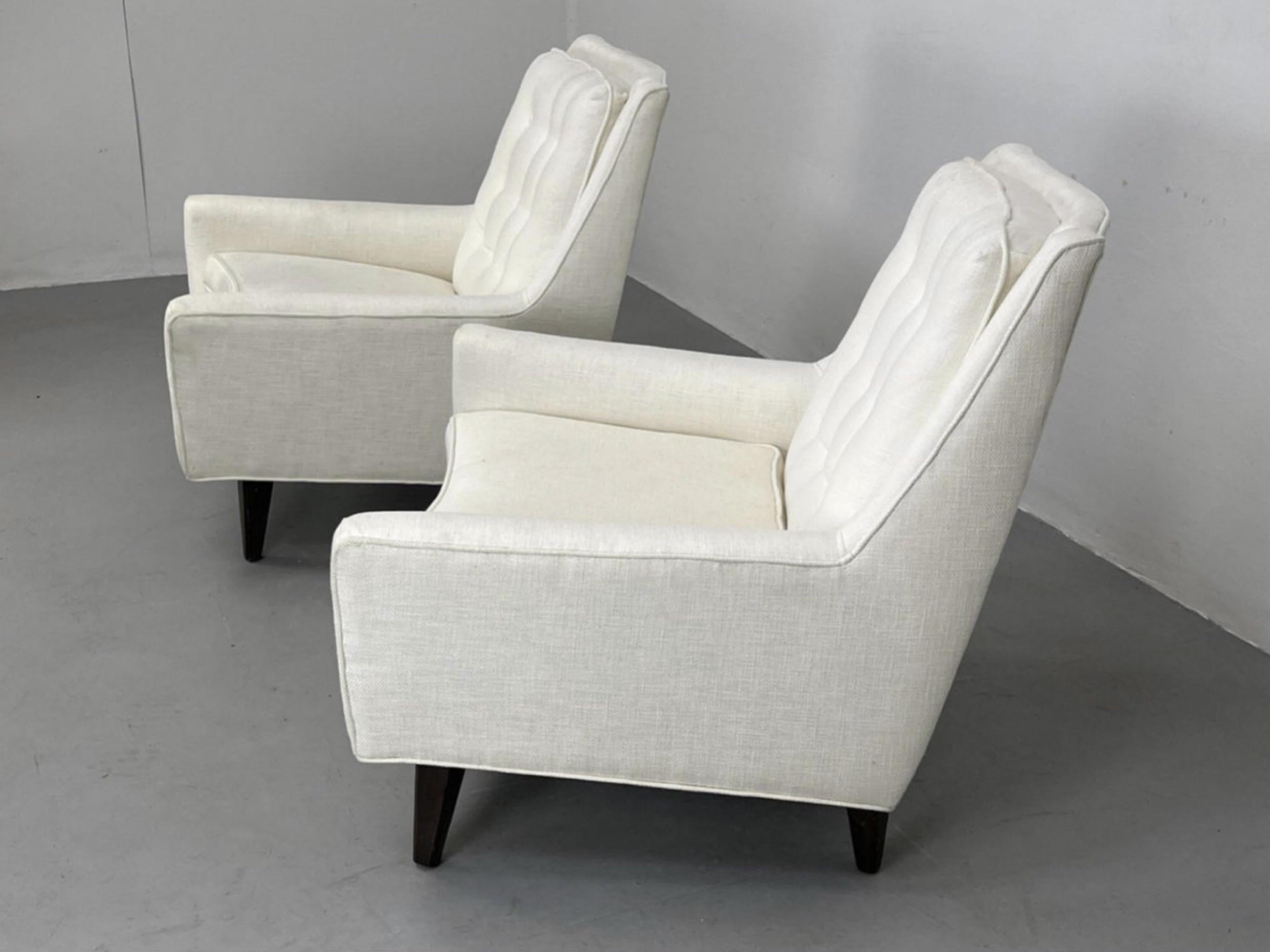 Mid-Century Modern Edward Wormley Attributed White Upholstered Lounge Chairs - a Pair