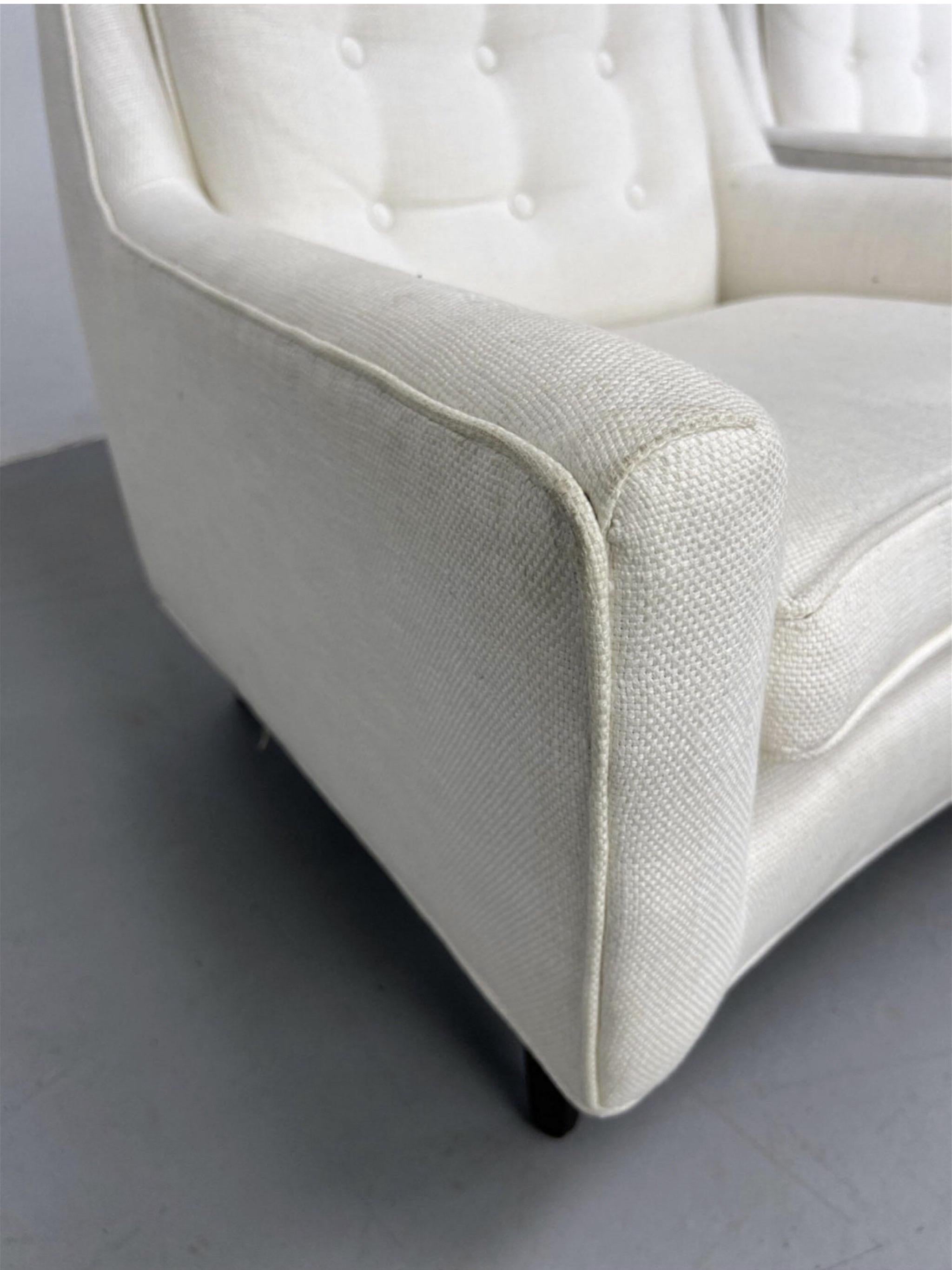 Upholstery Edward Wormley Attributed White Upholstered Lounge Chairs - a Pair