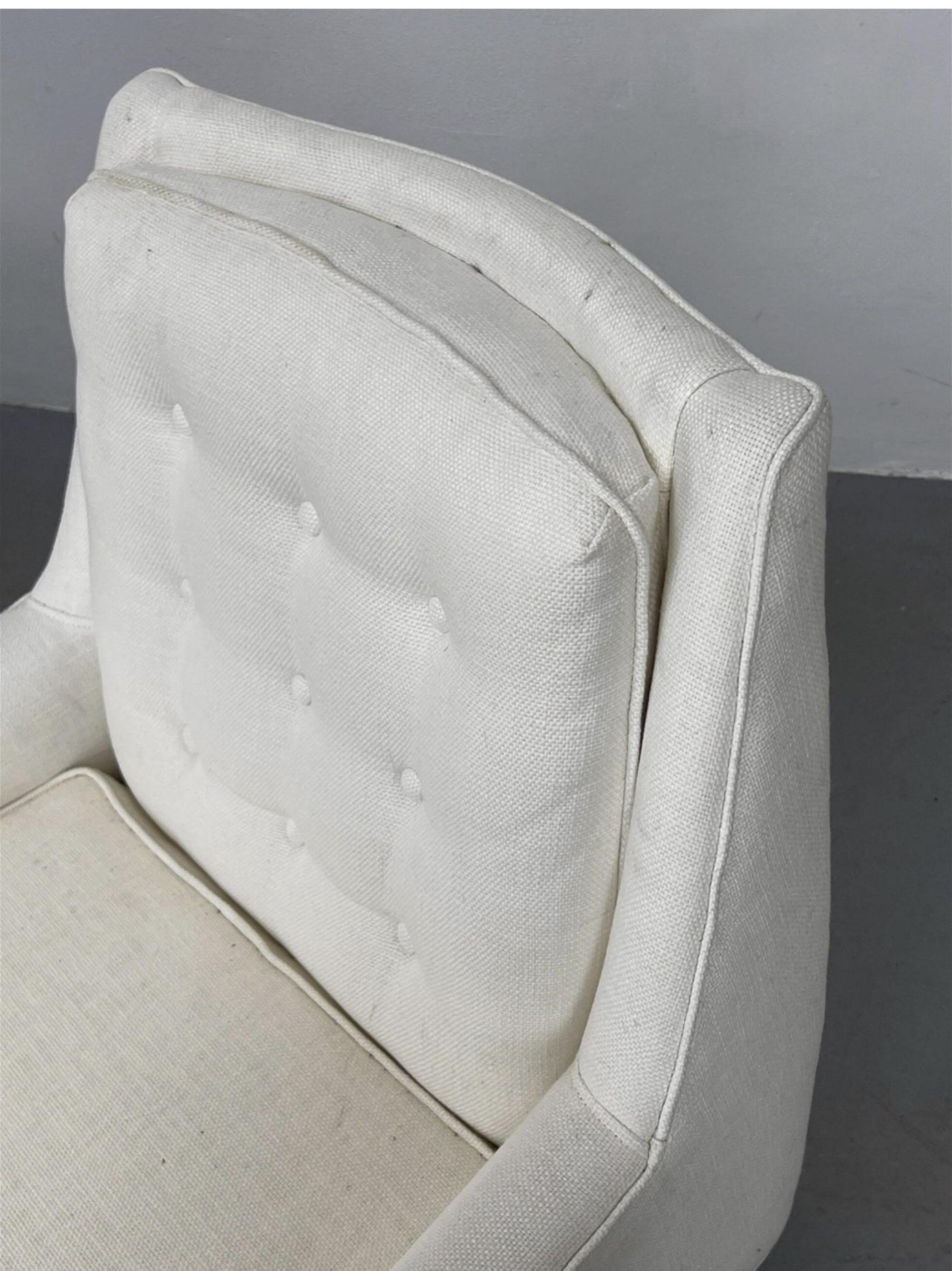 Edward Wormley Attributed White Upholstered Lounge Chairs - a Pair 1