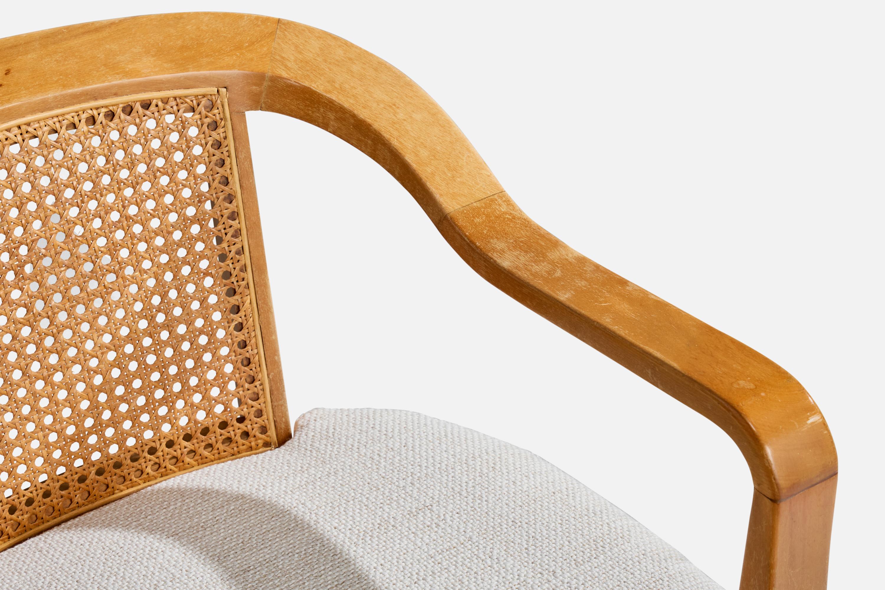 Edward Wormley Attribution, Armchairs, Wood, Cane, Fabric, USA, 1950s For Sale 4