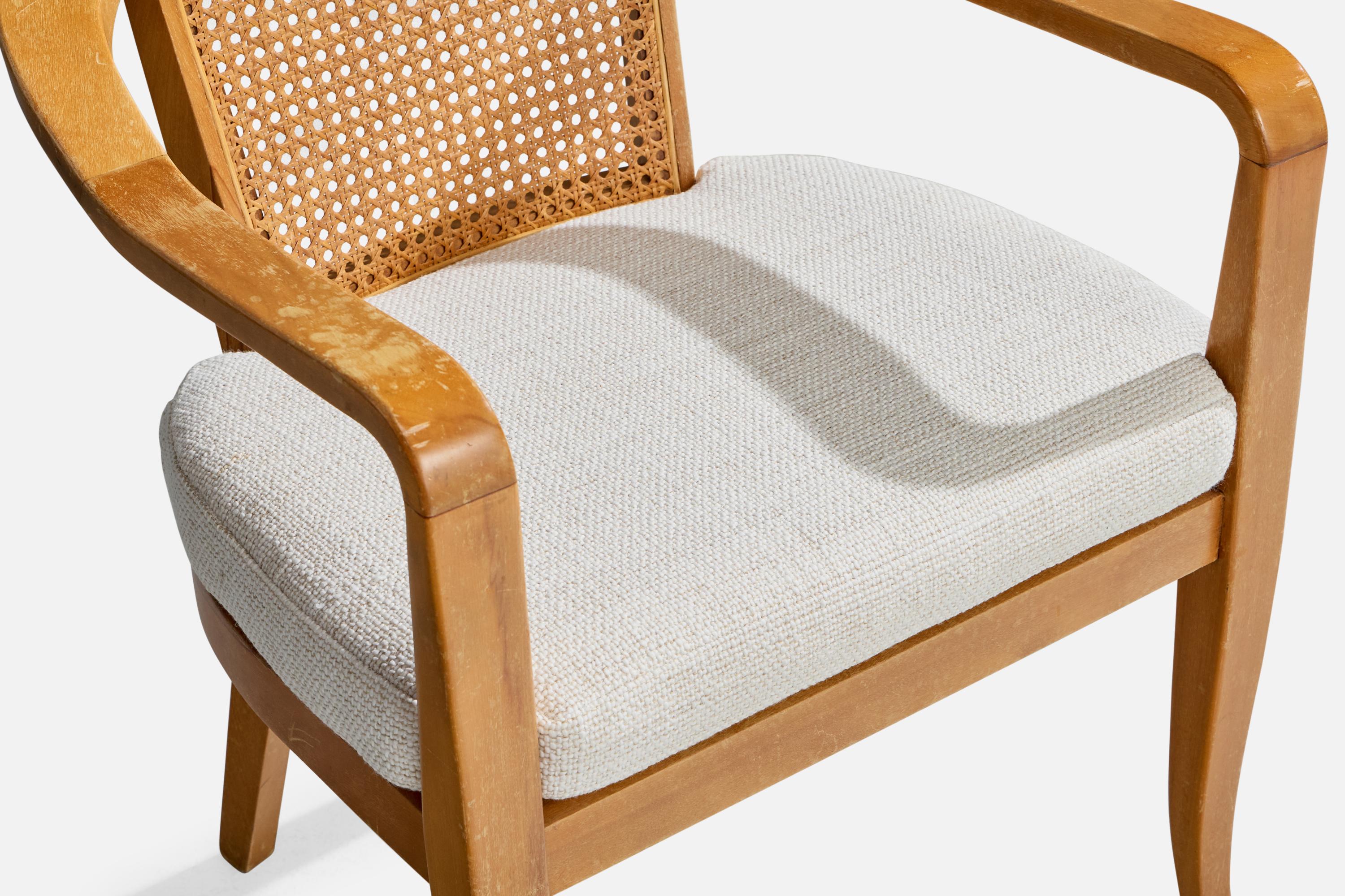 Edward Wormley Attribution, Armchairs, Wood, Cane, Fabric, USA, 1950s For Sale 6