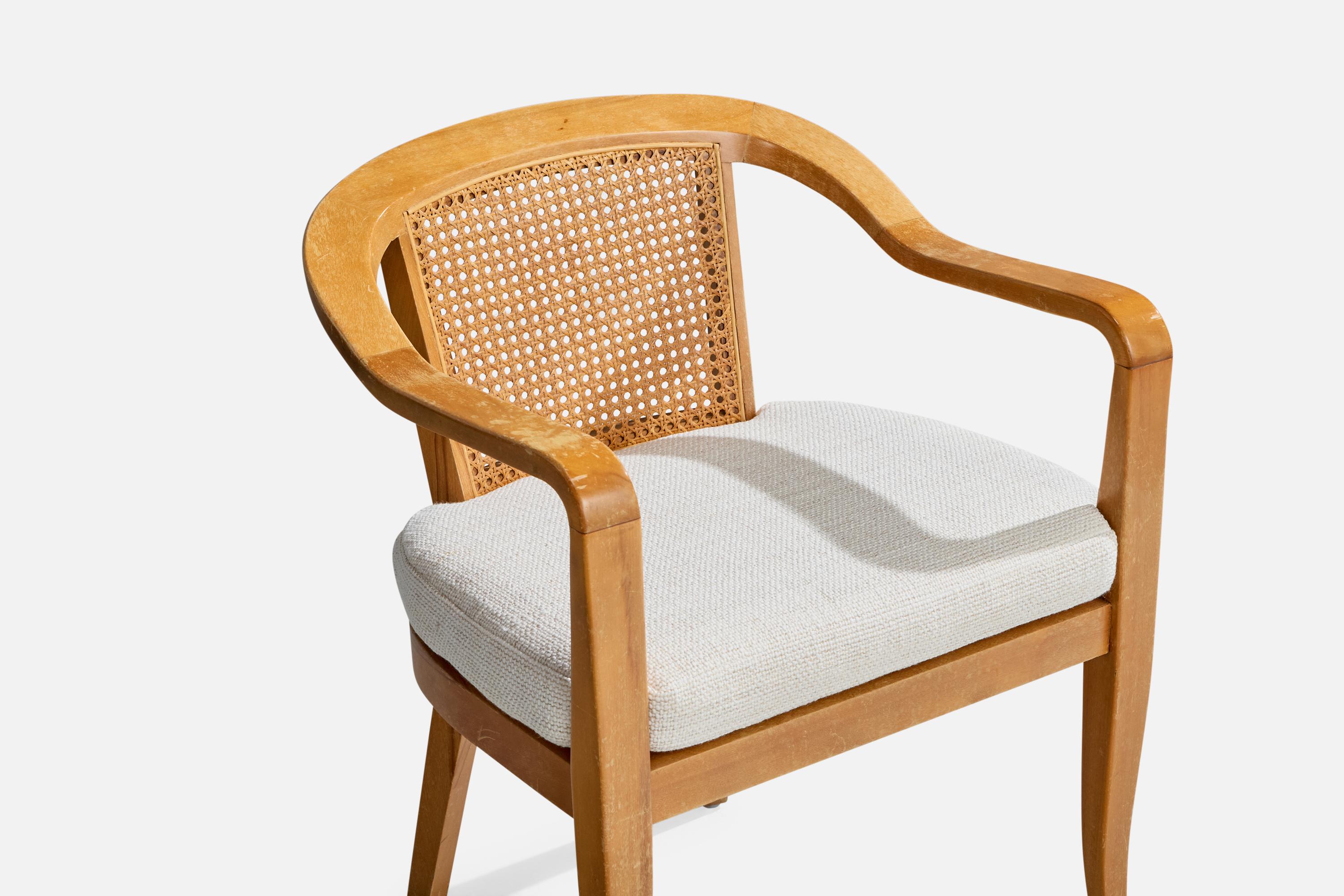 Edward Wormley Attribution, Armchairs, Wood, Cane, Fabric, USA, 1950s For Sale 2