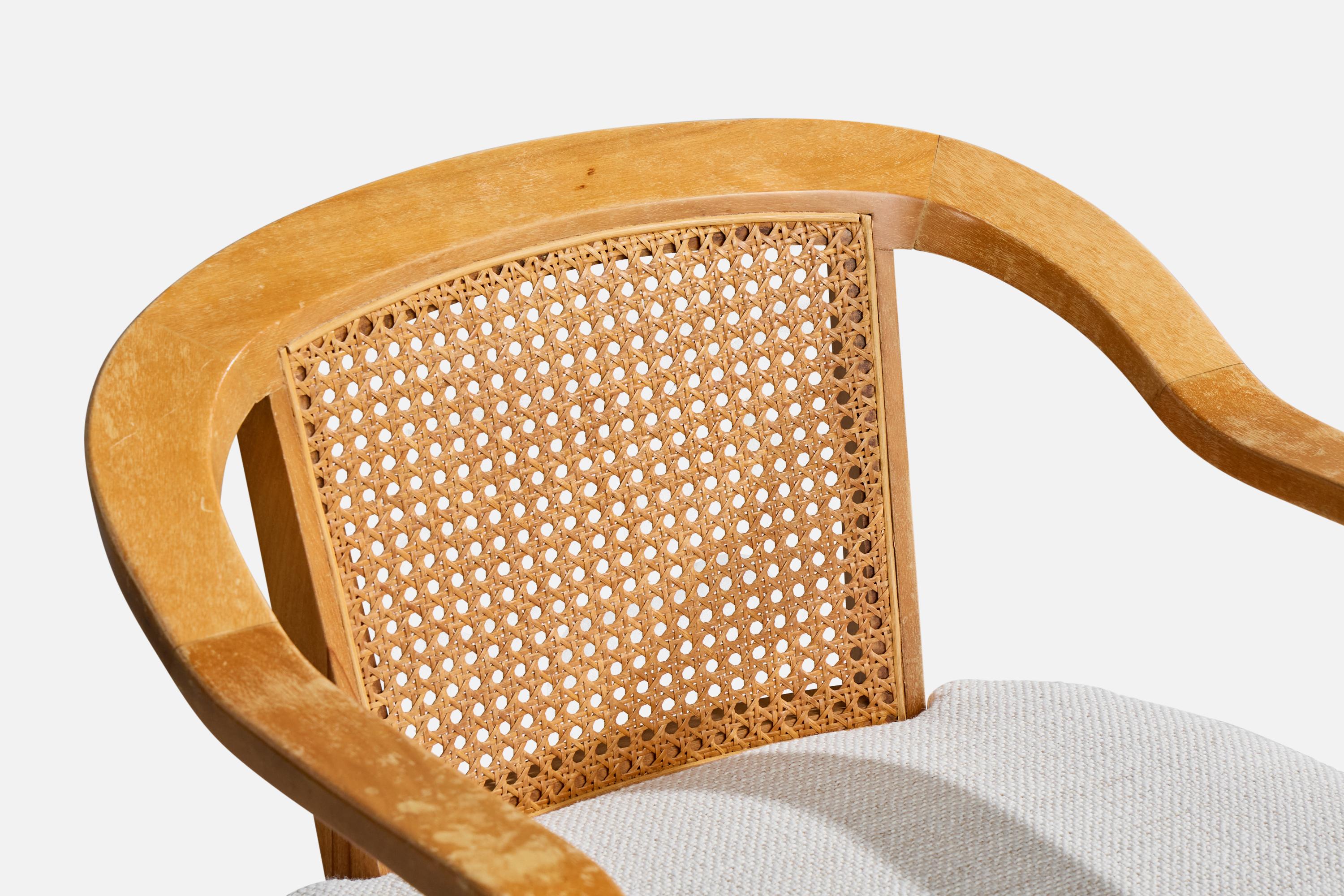 Edward Wormley Attribution, Armchairs, Wood, Cane, Fabric, USA, 1950s For Sale 3