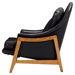 Edward Wormley Black Leather Janus Lounge Chair, Model 5701, Dunbar, 1957