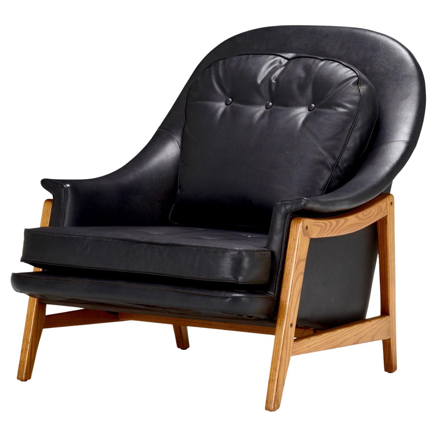 Edward Wormley Sedia da salotto Janus in pelle nera, modello 5701, Dunbar, 1957 in vendita