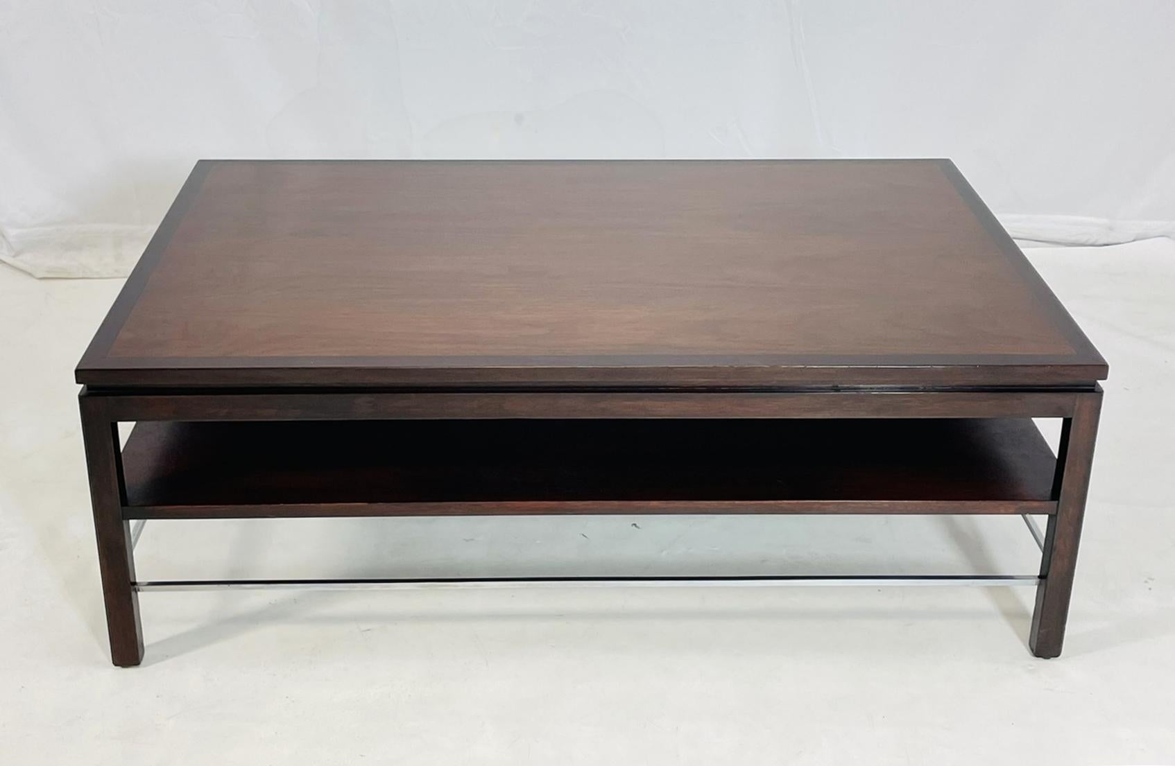 Mid-20th Century Walnut & Chrome Coffee Table by Edward Wormley for Dunbar, USA 1950's For Sale
