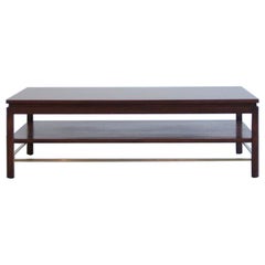 Edward Wormley Brass Stretcher Walnut Coffee Table, C. 1950s