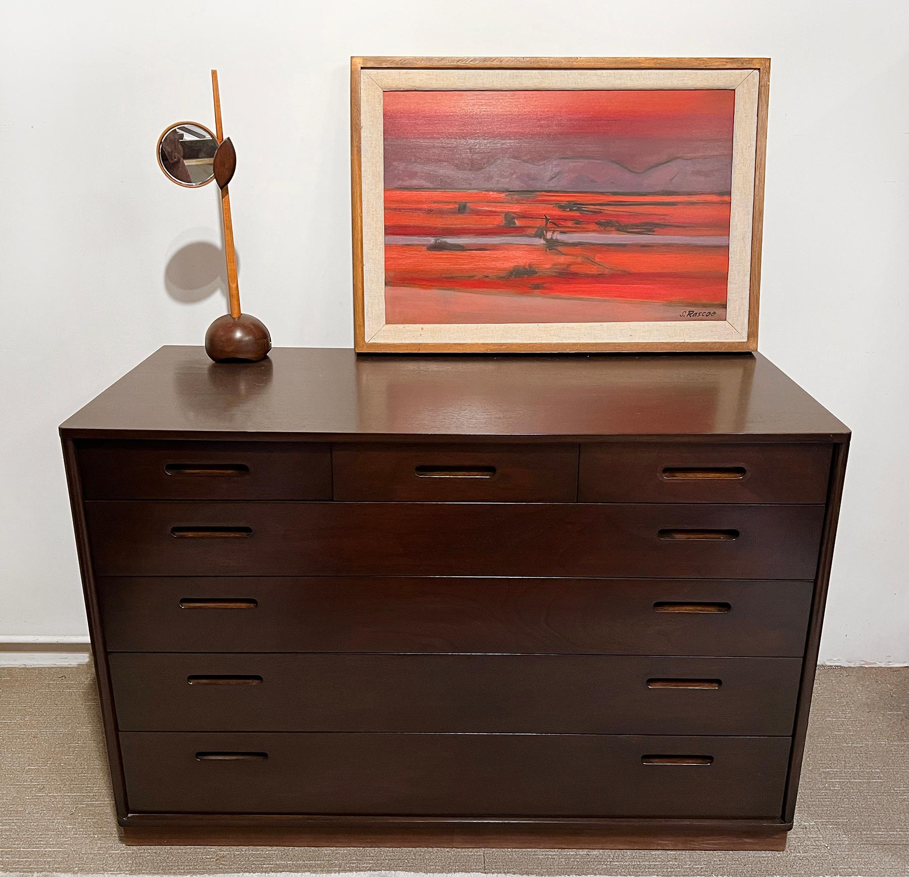 Edward Wormley Chests for Dunbar Espresso Lacquered Mahogany with Leather Bases For Sale 3