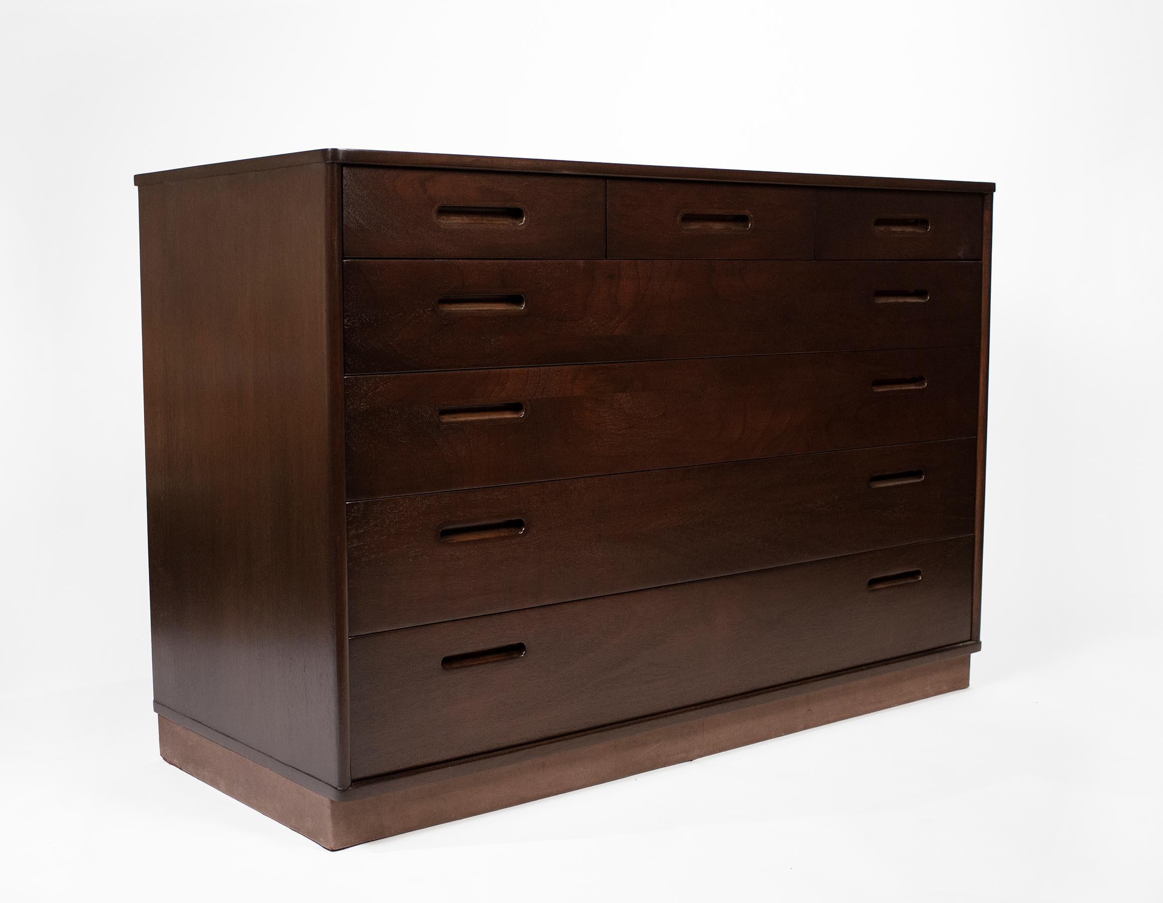 Edward Wormley Chests for Dunbar Espresso Lacquered Mahogany with Leather Bases For Sale 6