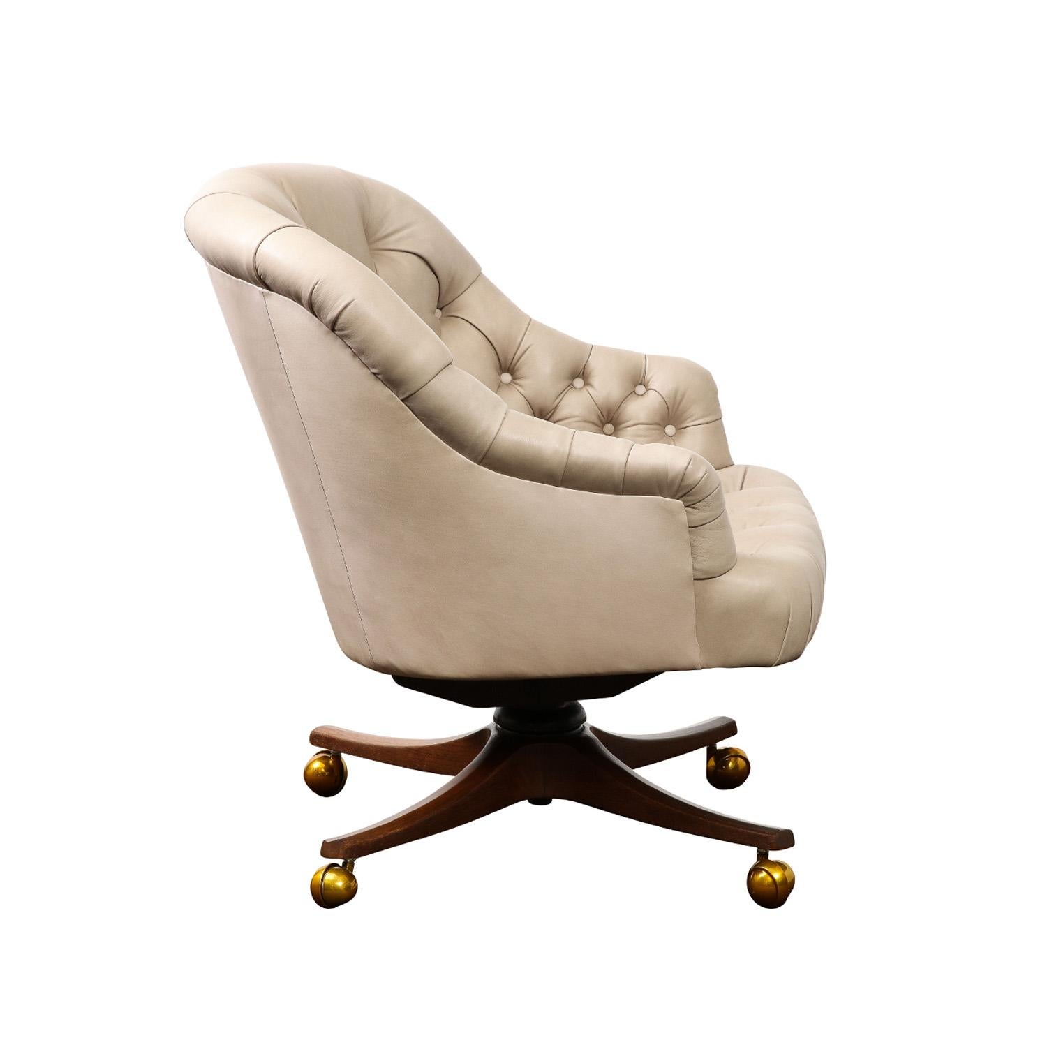 Mid-Century Modern Edward Wormley Chic Tufted Calf Skin Desk Chair 1954