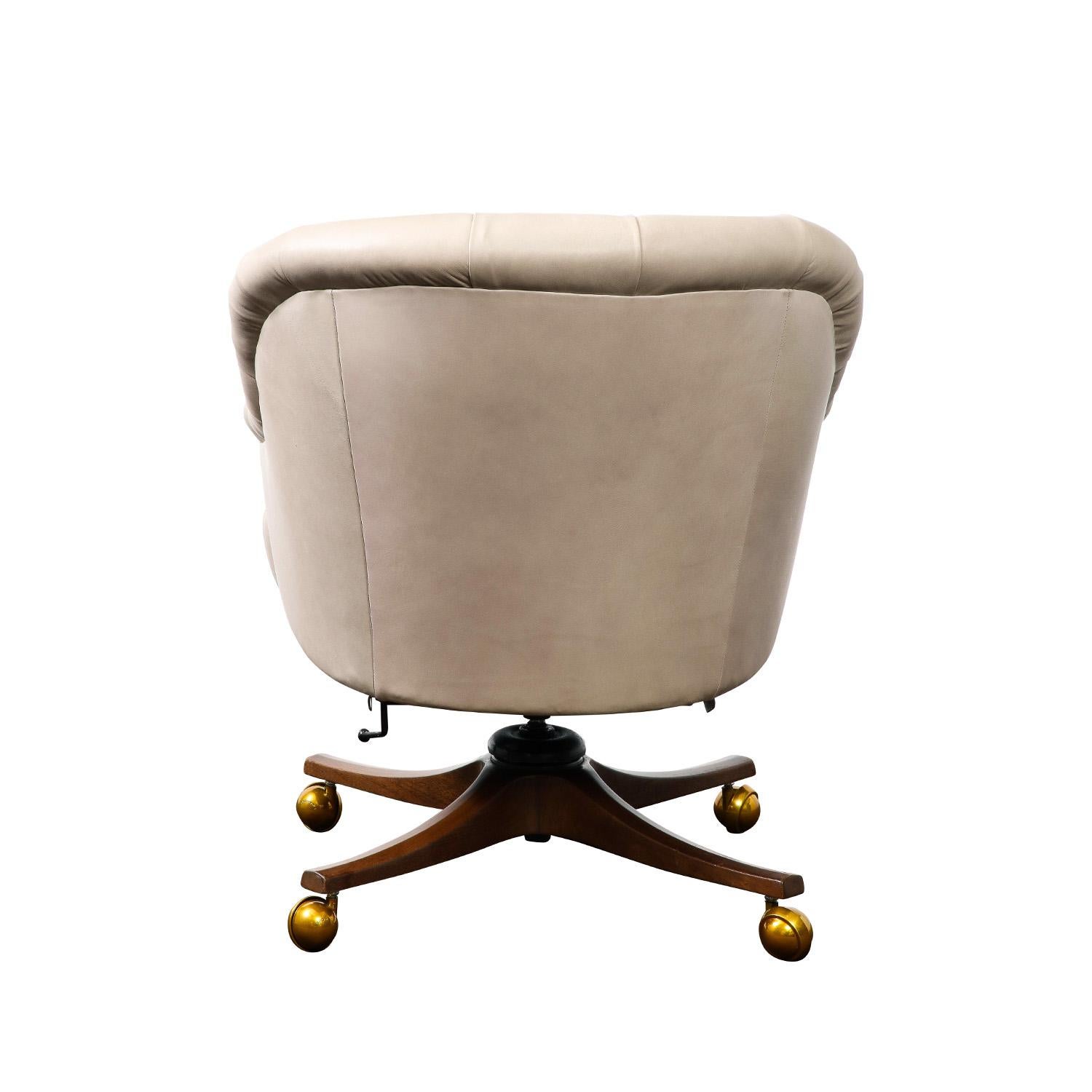 American Edward Wormley Chic Tufted Calf Skin Desk Chair 1954