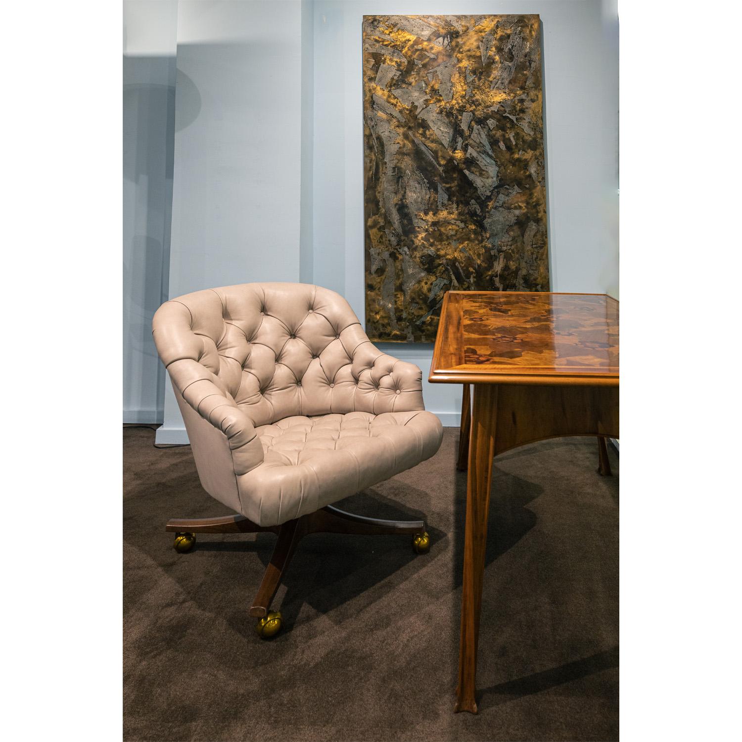 Metal Edward Wormley Chic Tufted Calf Skin Desk Chair 1954