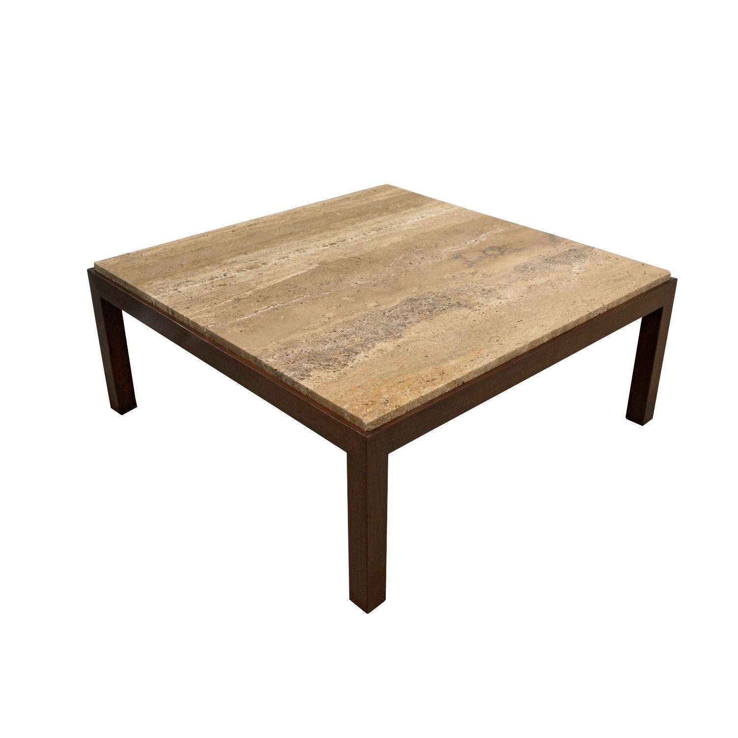 Mid-Century Modern Edward Wormley Coffee Table with Italian Travertine Top 1952 'Signed' For Sale