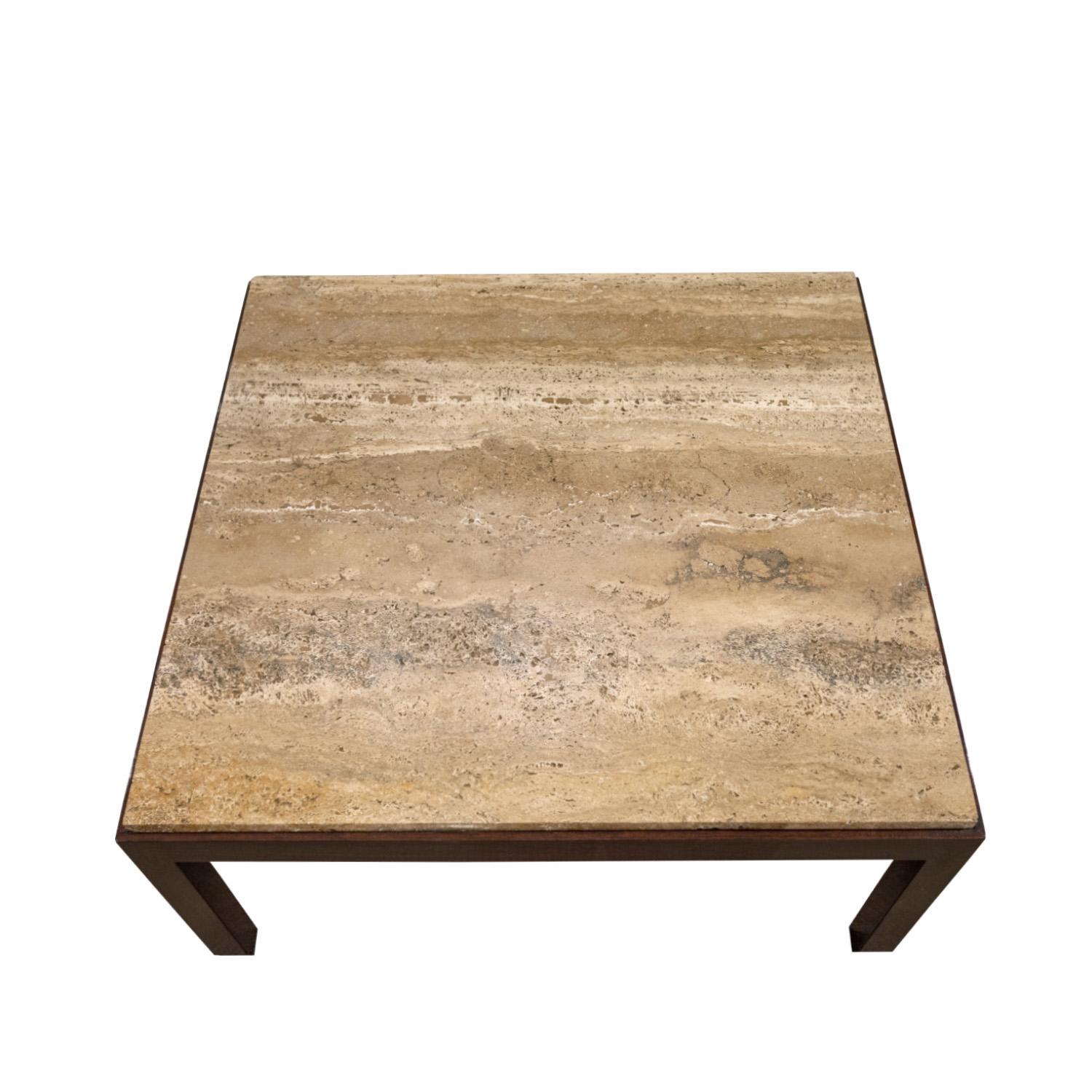 American Edward Wormley Coffee Table with Italian Travertine Top 1952 'Signed' For Sale