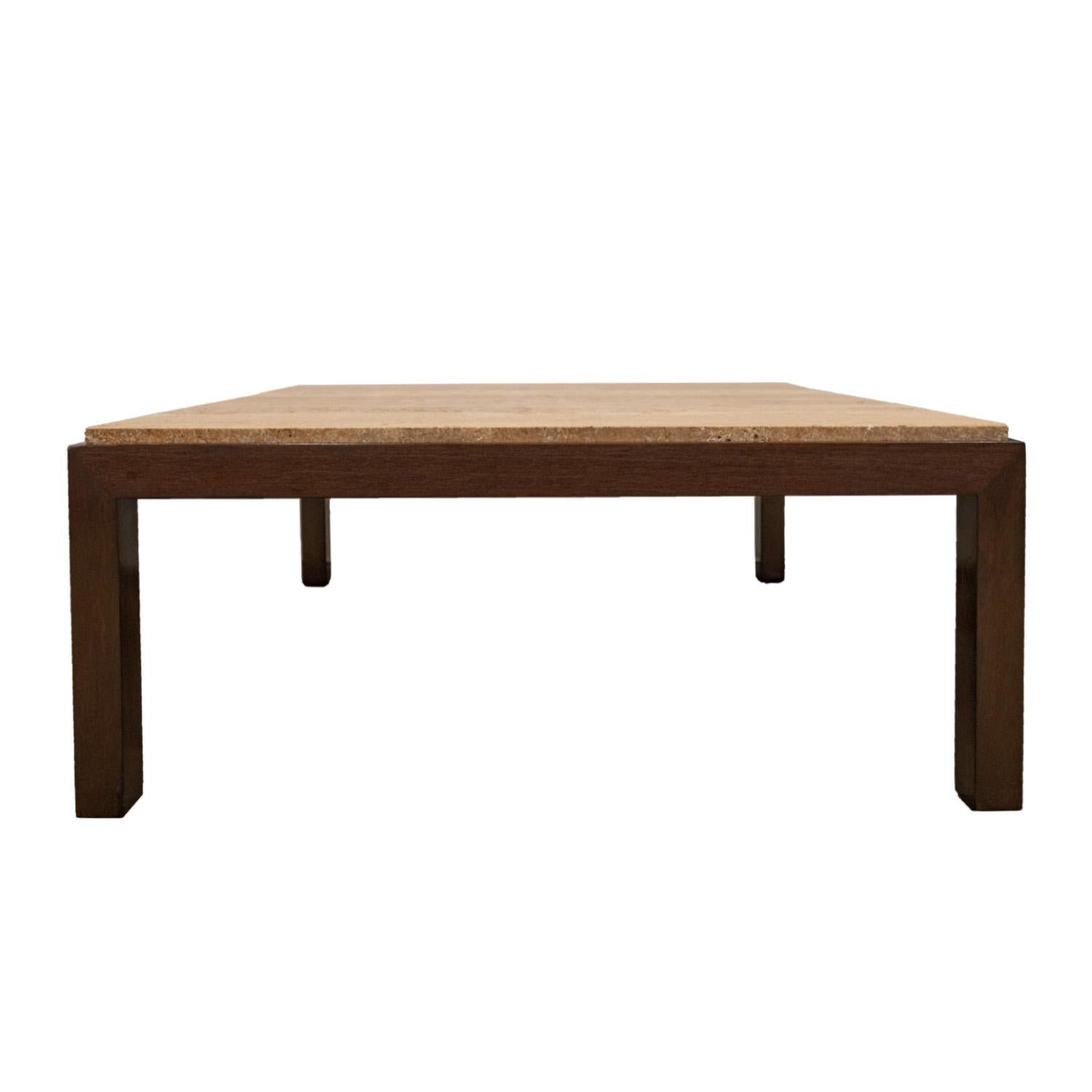 Hand-Crafted Edward Wormley Coffee Table with Italian Travertine Top 1952 'Signed' For Sale