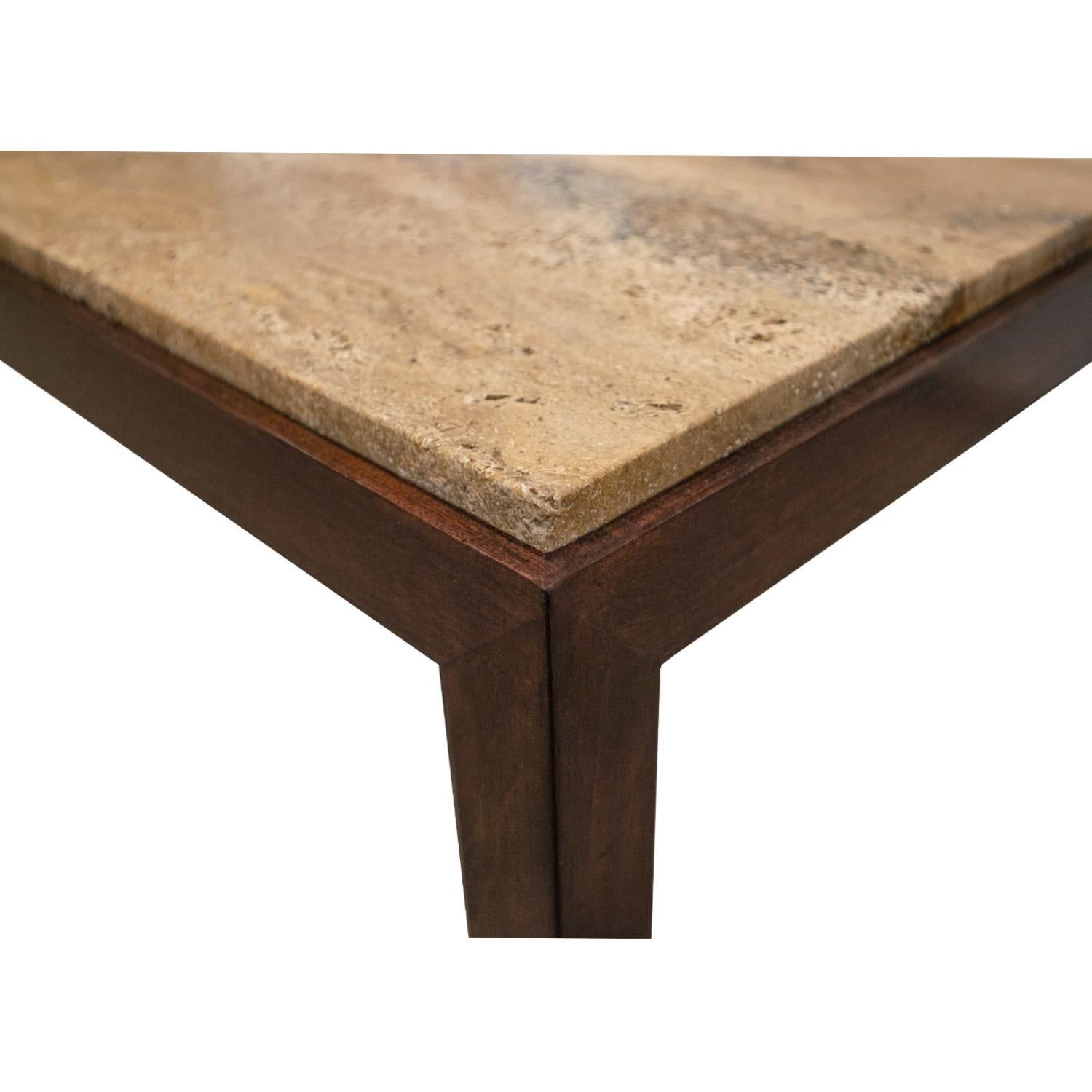 Edward Wormley Coffee Table with Italian Travertine Top 1952 'Signed' In Excellent Condition For Sale In New York, NY