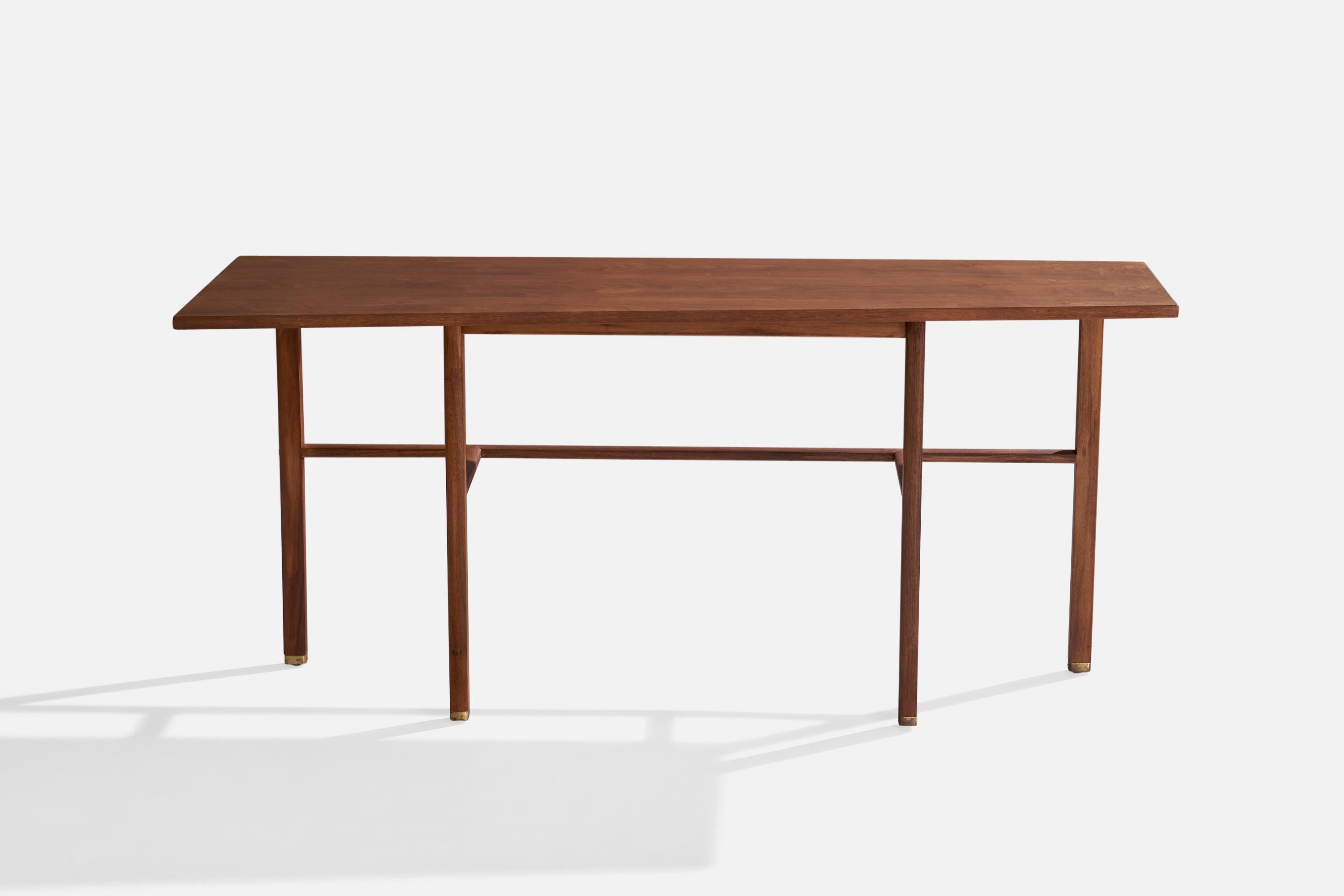 Edward Wormley, Console Table, Walnut, Brass, USA, 1950s In Good Condition For Sale In High Point, NC