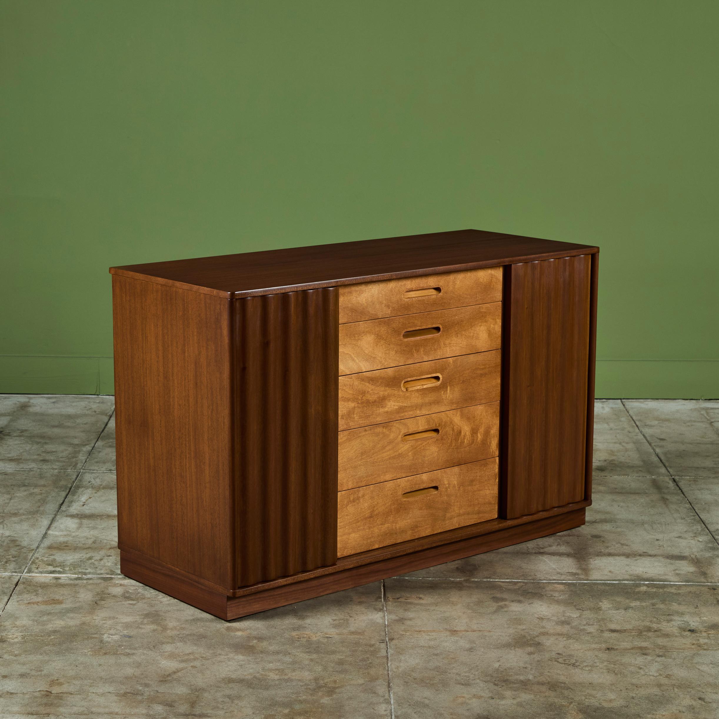 Mid-20th Century Edward Wormley Credenza with Rippled Cabinets for Dunbar For Sale