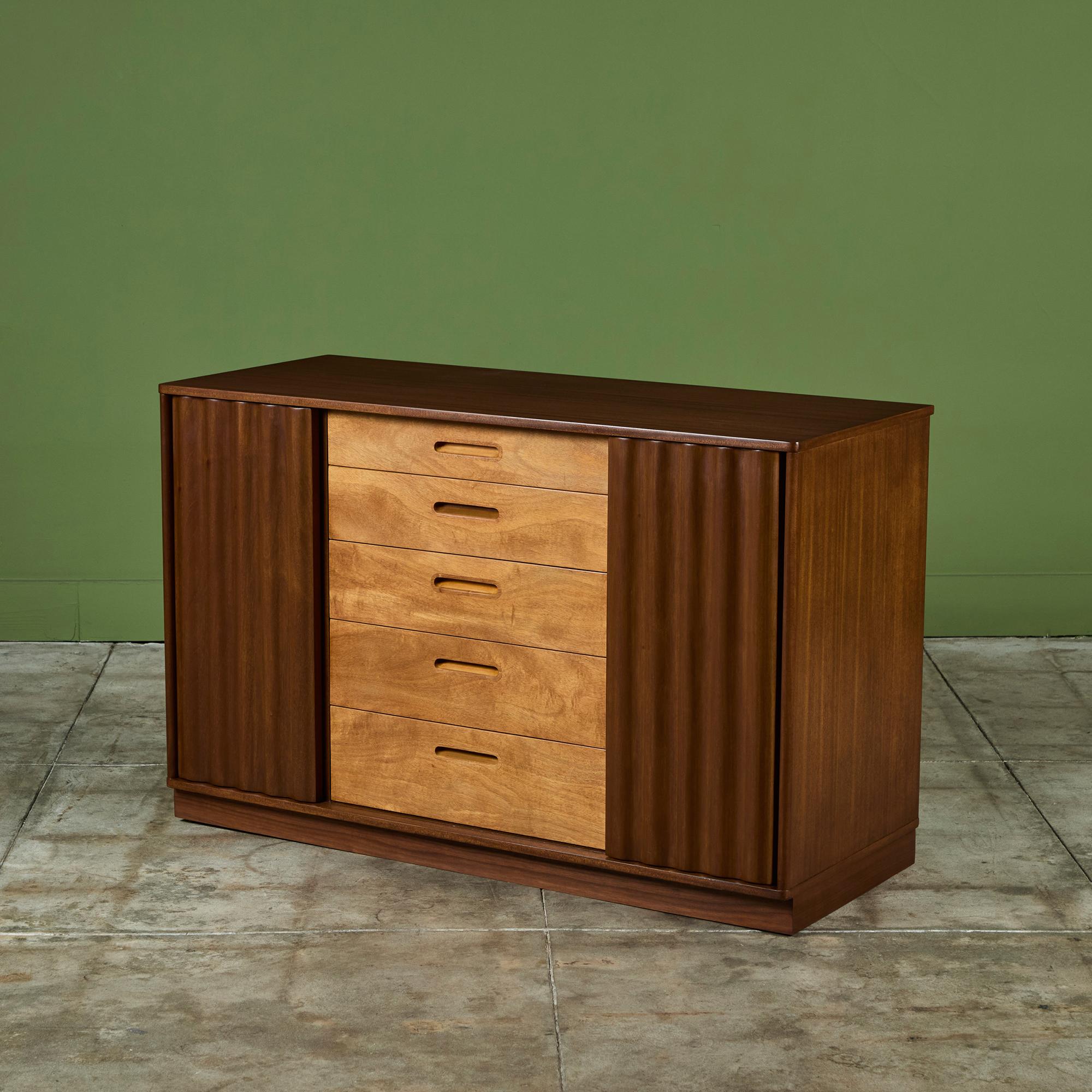 Mahogany Edward Wormley Credenza with Rippled Cabinets for Dunbar For Sale