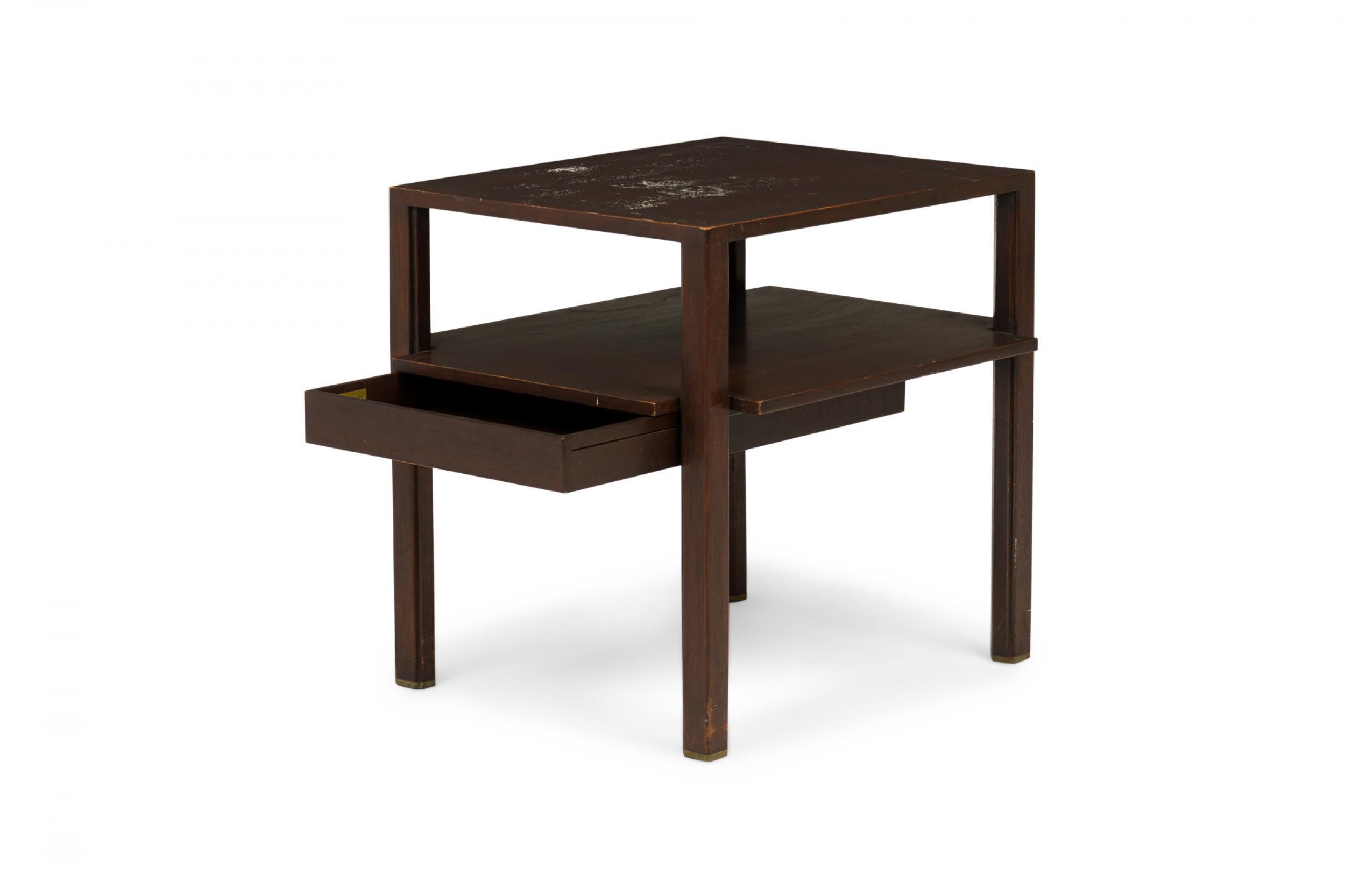 20th Century Edward Wormley Dark Finished Wooden Two-Tier End / Side Table For Sale