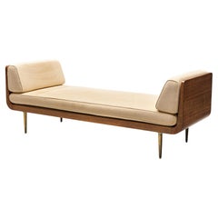 Edward Wormley Daybed in Mahogany and Beige Upholstery 