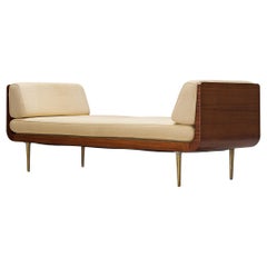 Vintage Edward Wormley Daybed in Mahogany and Beige Upholstery 