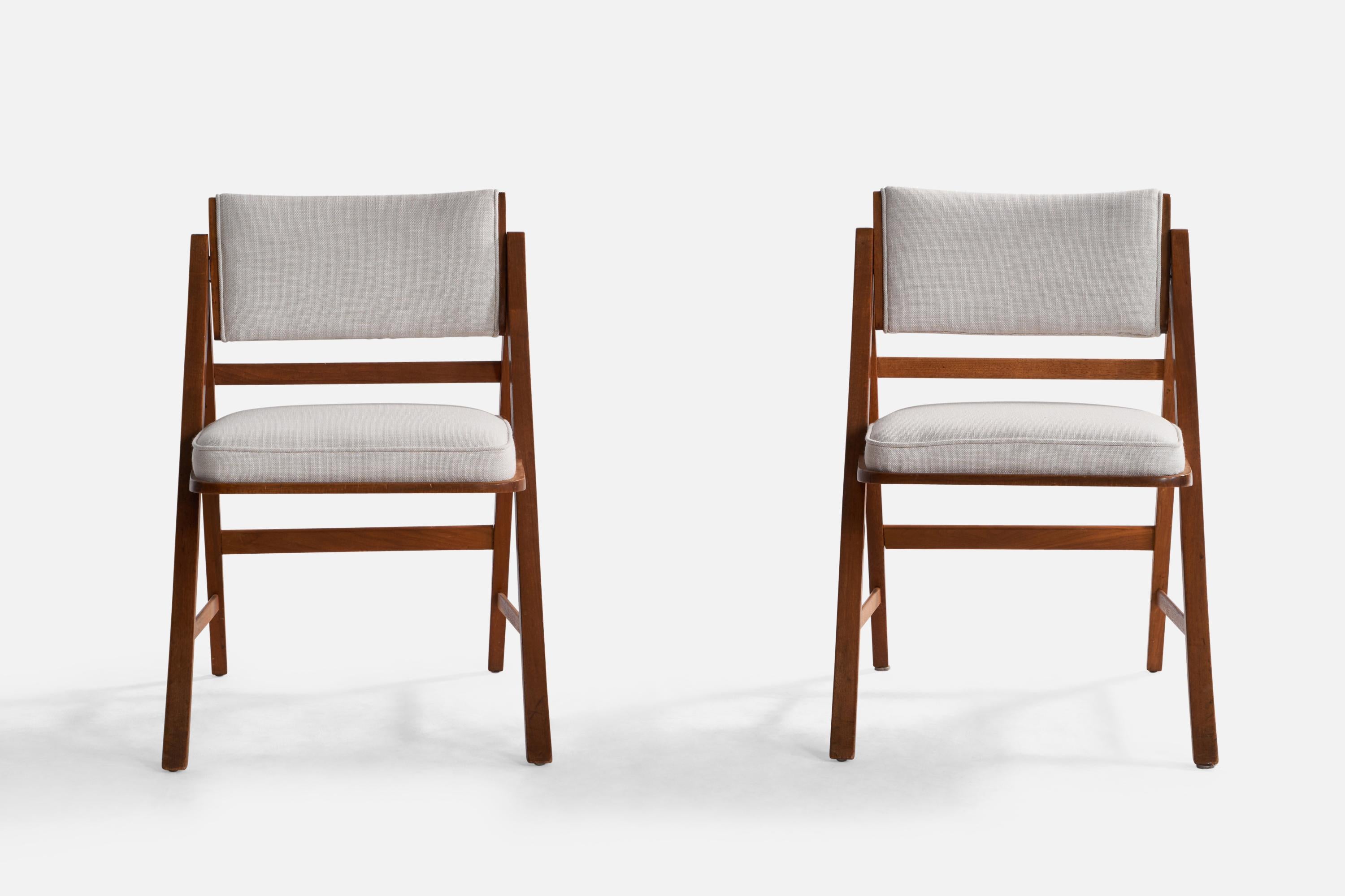 American Edward Wormley, Dining Chairs, Walnut, Fabric, USA, 1950s For Sale