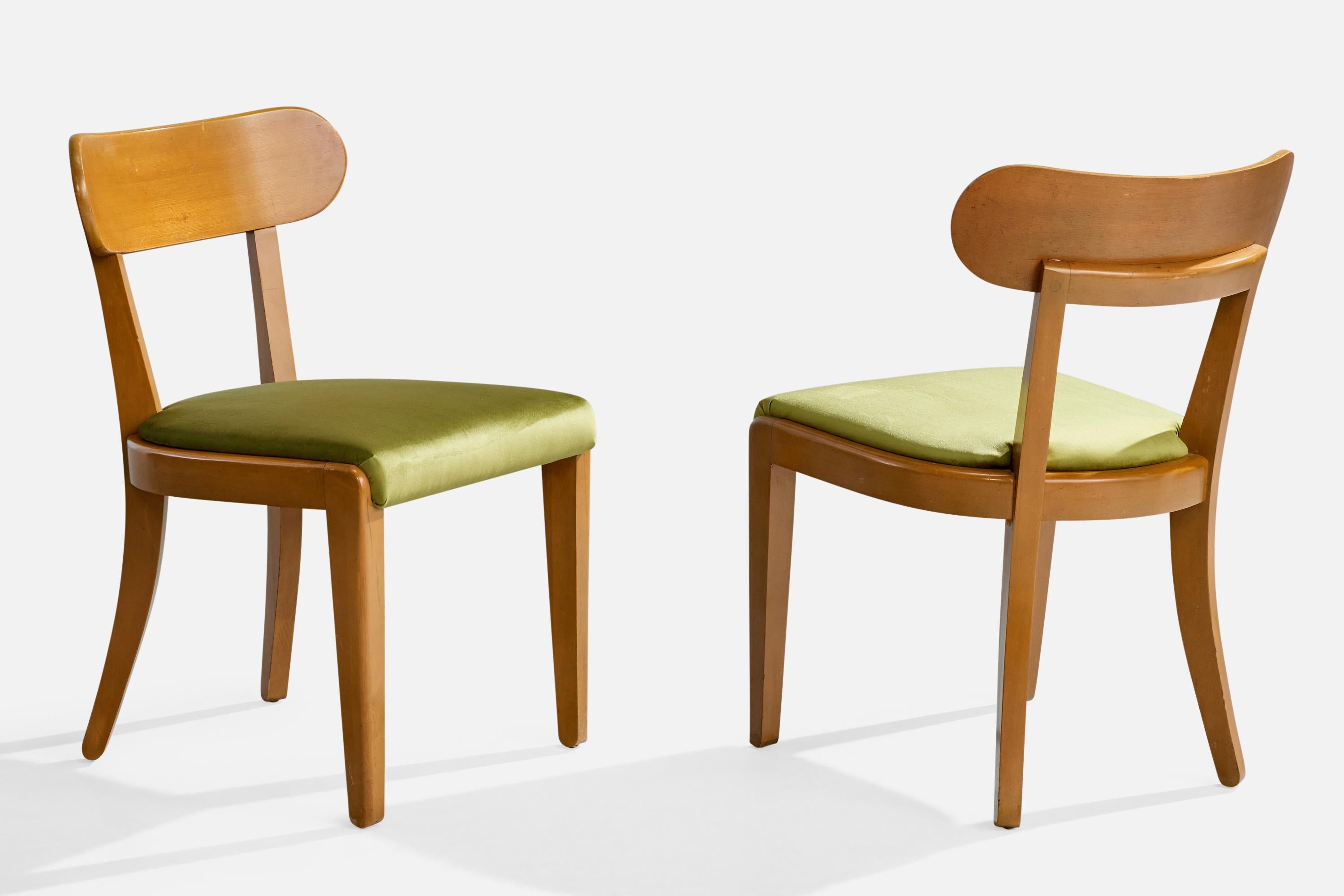 Américain Edward Wormley, chaises de salle à manger, Wood, velours, États-Unis, années 1950 en vente