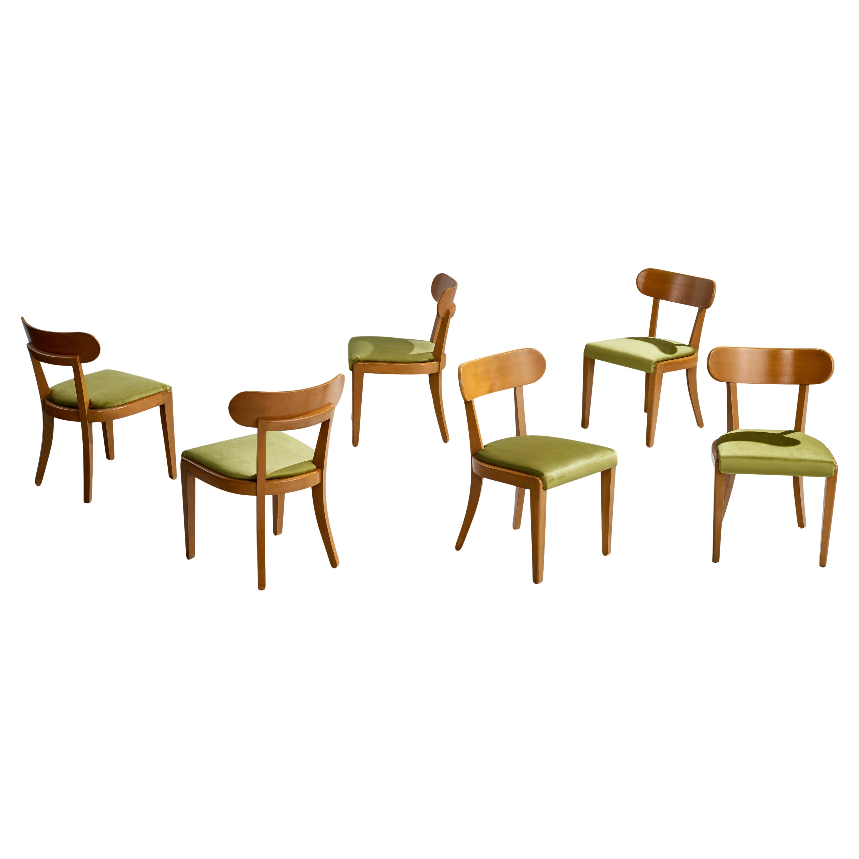 Edward Wormley, chaises de salle à manger, Wood, velours, États-Unis, années 1950
