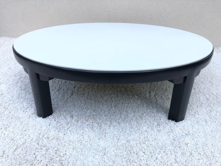 Blackened Edward Wormley Dubar off White Leather Top Dark Walnut Cocktail Table For Sale