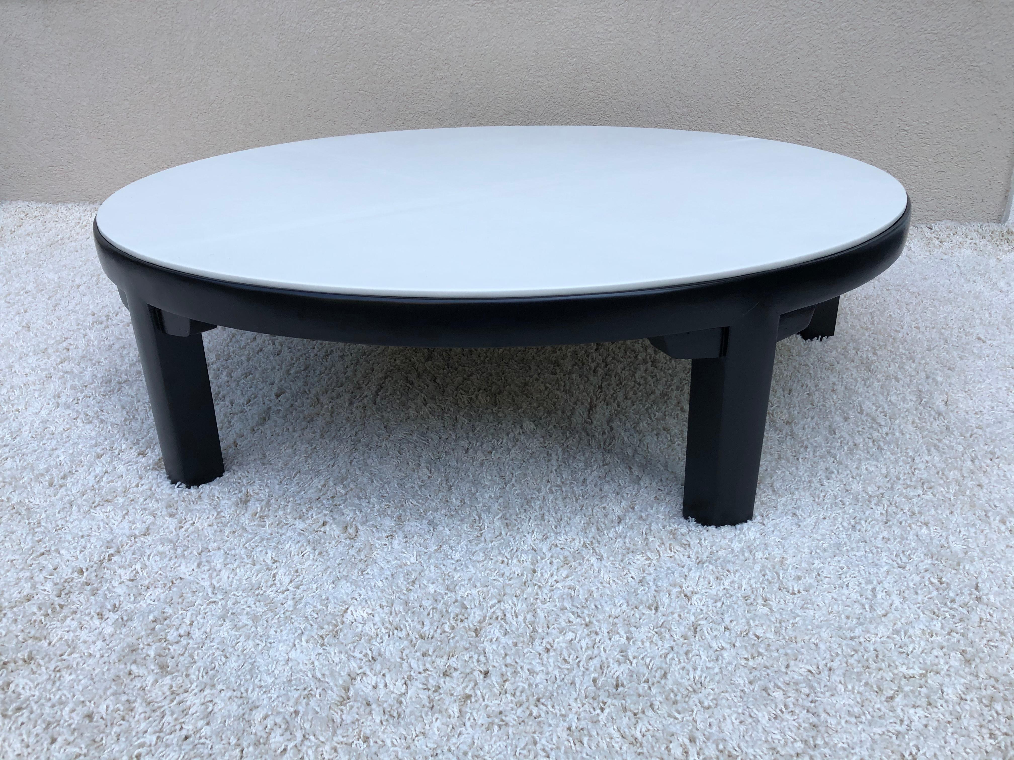American Edward Wormley Dubar off White Leather Top Dark Walnut Cocktail Table For Sale