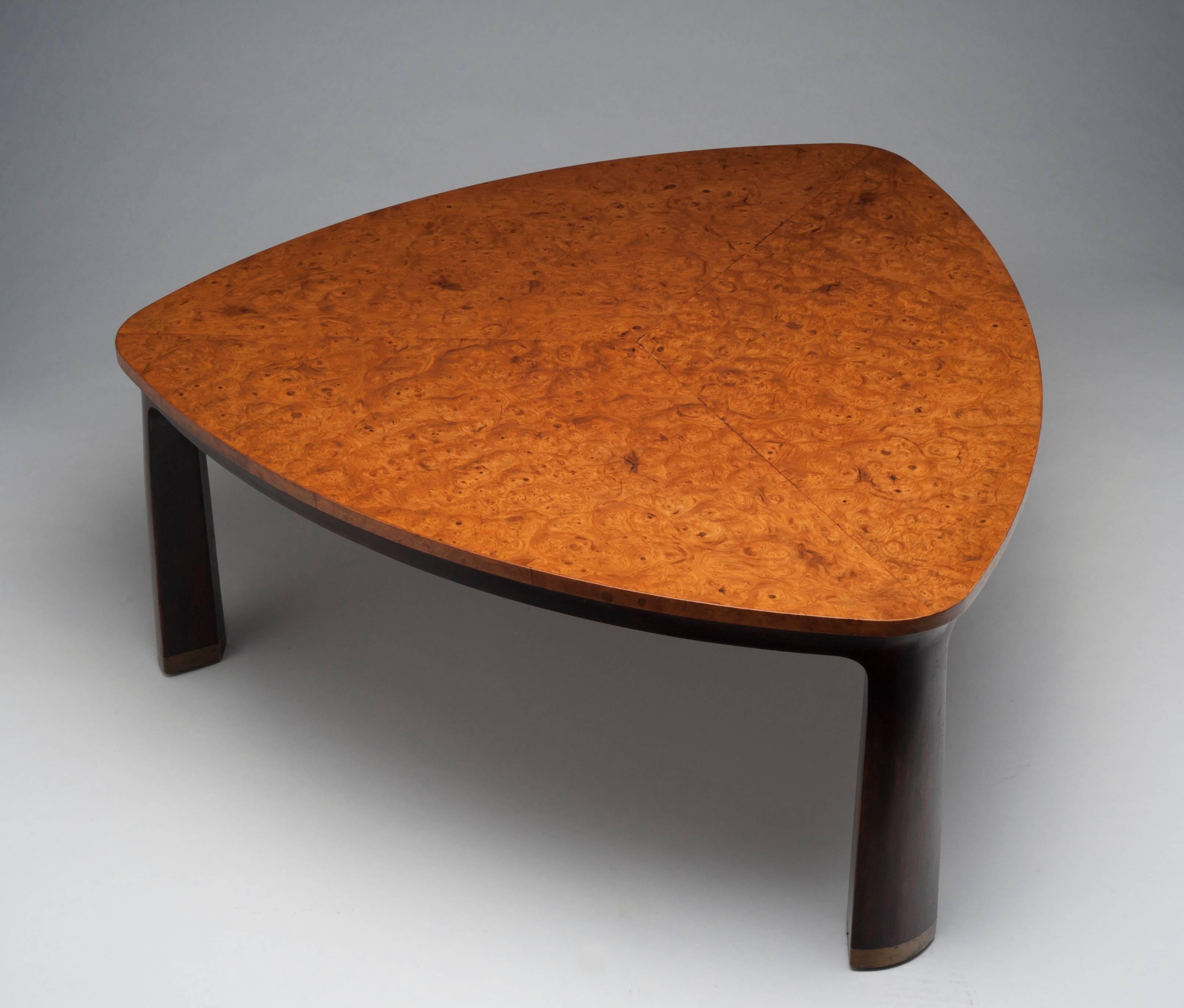 Edward Wormley Vintage Modern Dunbar Burled Elm Triangular Coffee Table 1